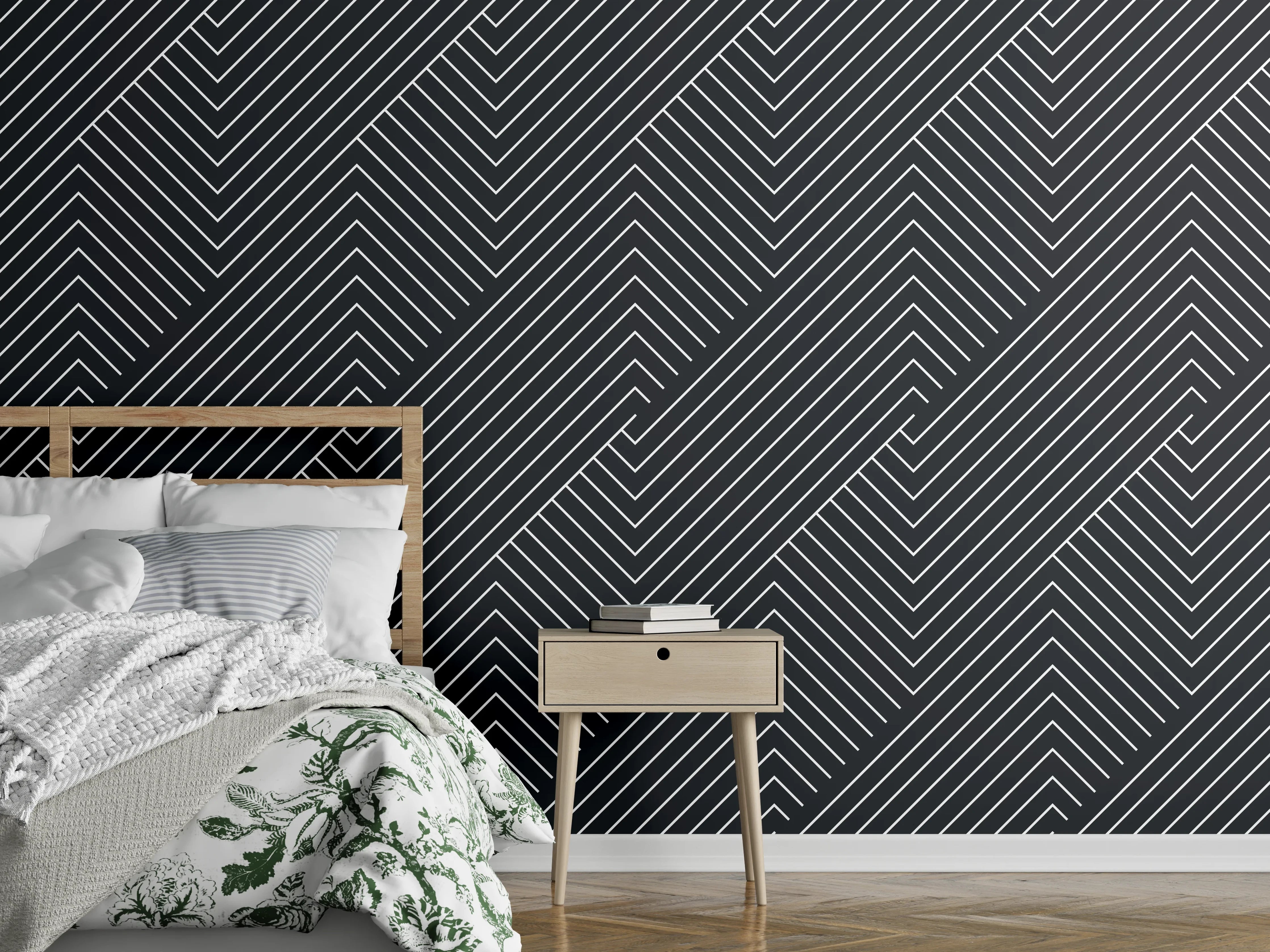 Wandverkleidung Schlafzimmer - Graue geometrische Wandmuster