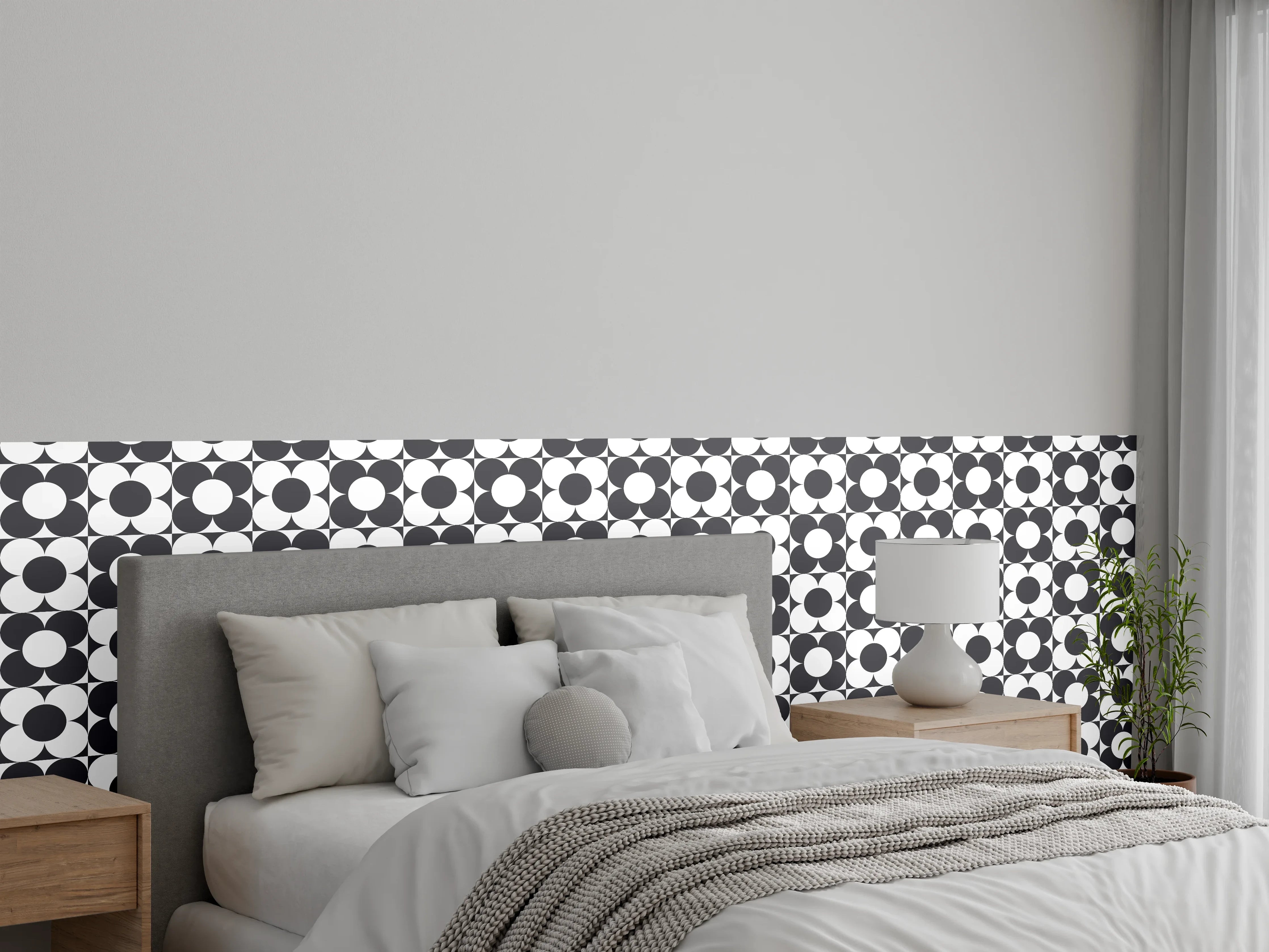 Wandverkleidung Schlafzimmer - Graue geometrische Wandmuster in Weiß