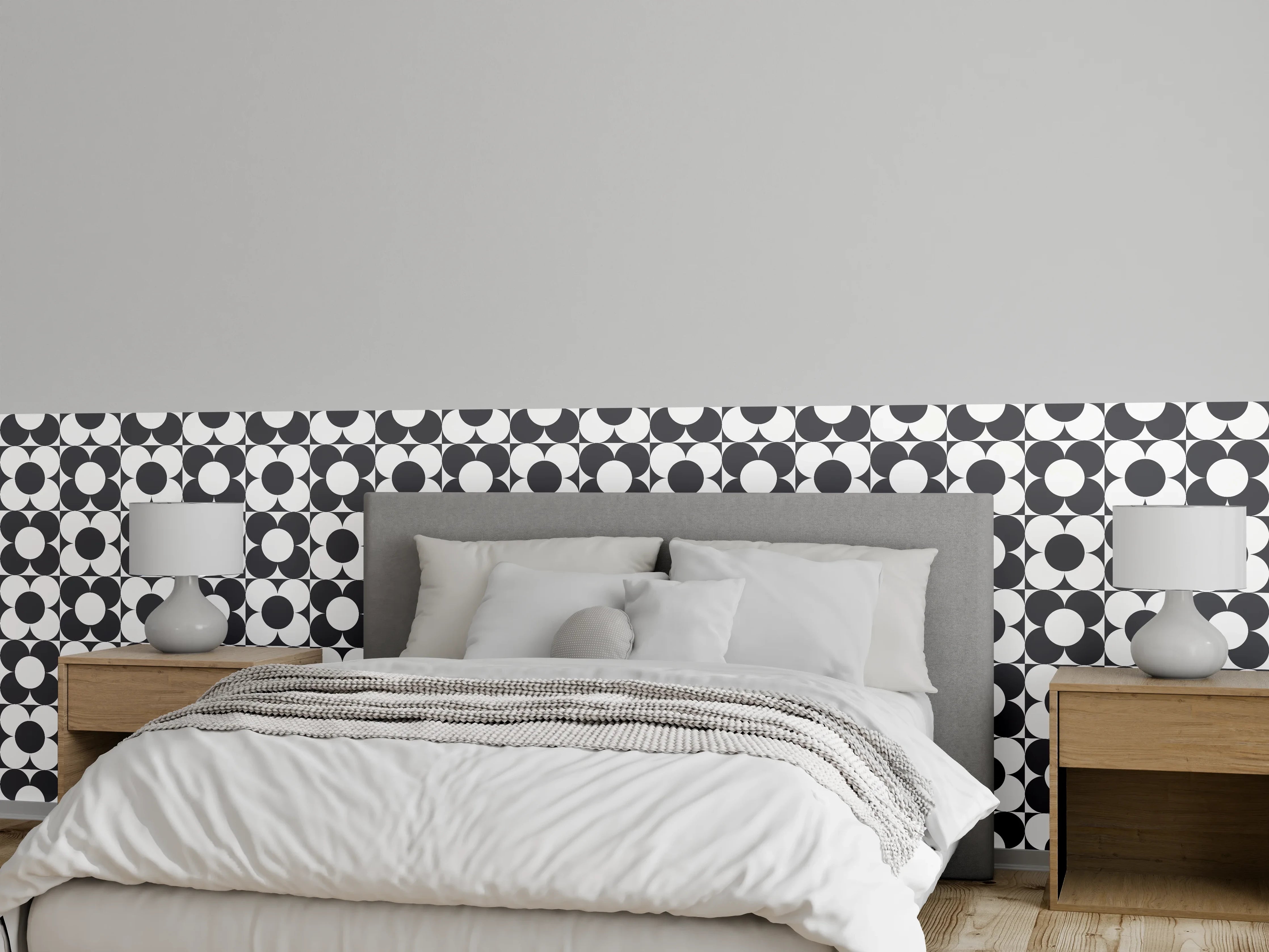 Wandverkleidung Schlafzimmer - Graue geometrische Wandmuster in Weiß