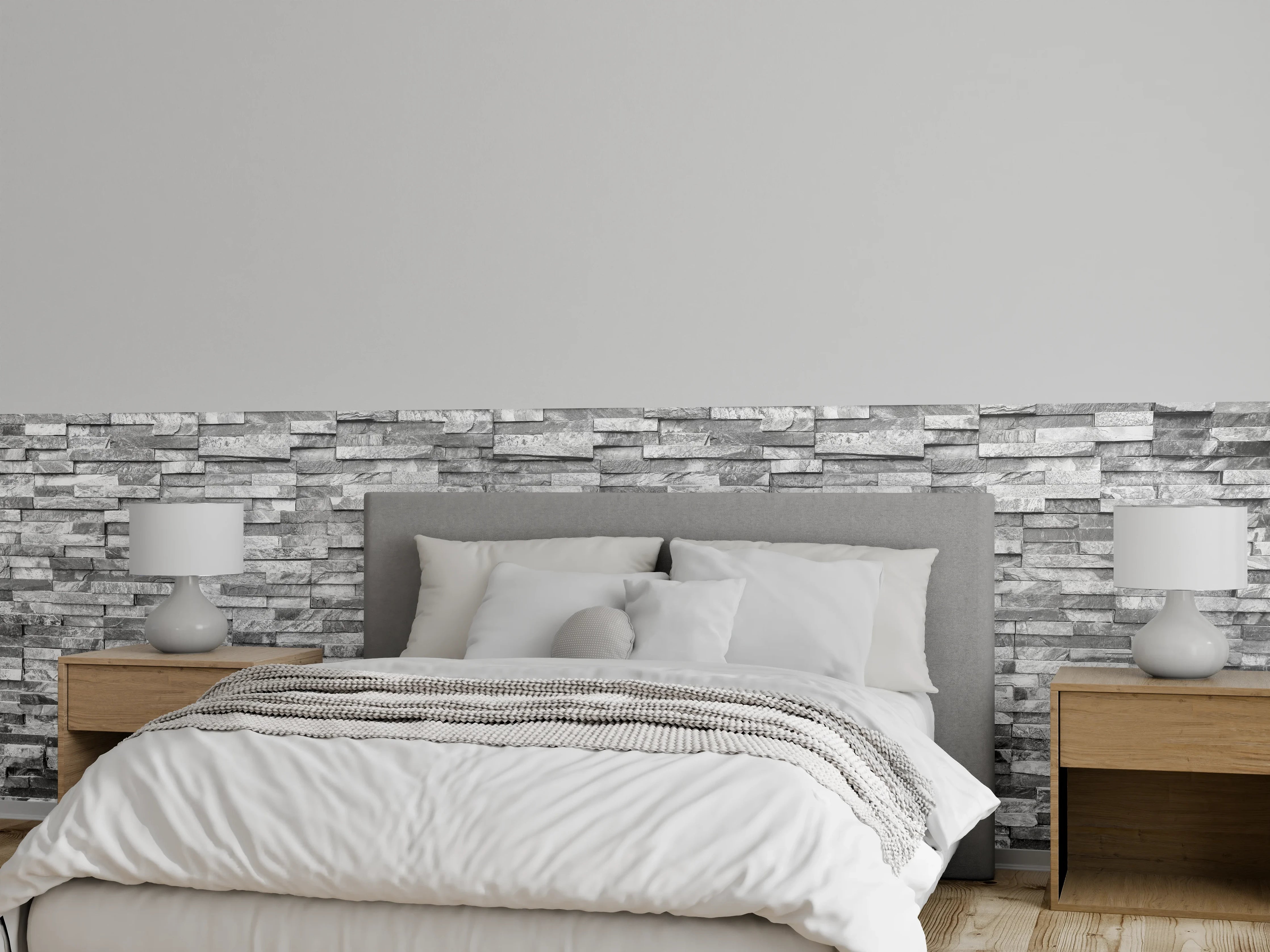 Wandverkleidung Schlafzimmer - Graue moderne Ziegelwand