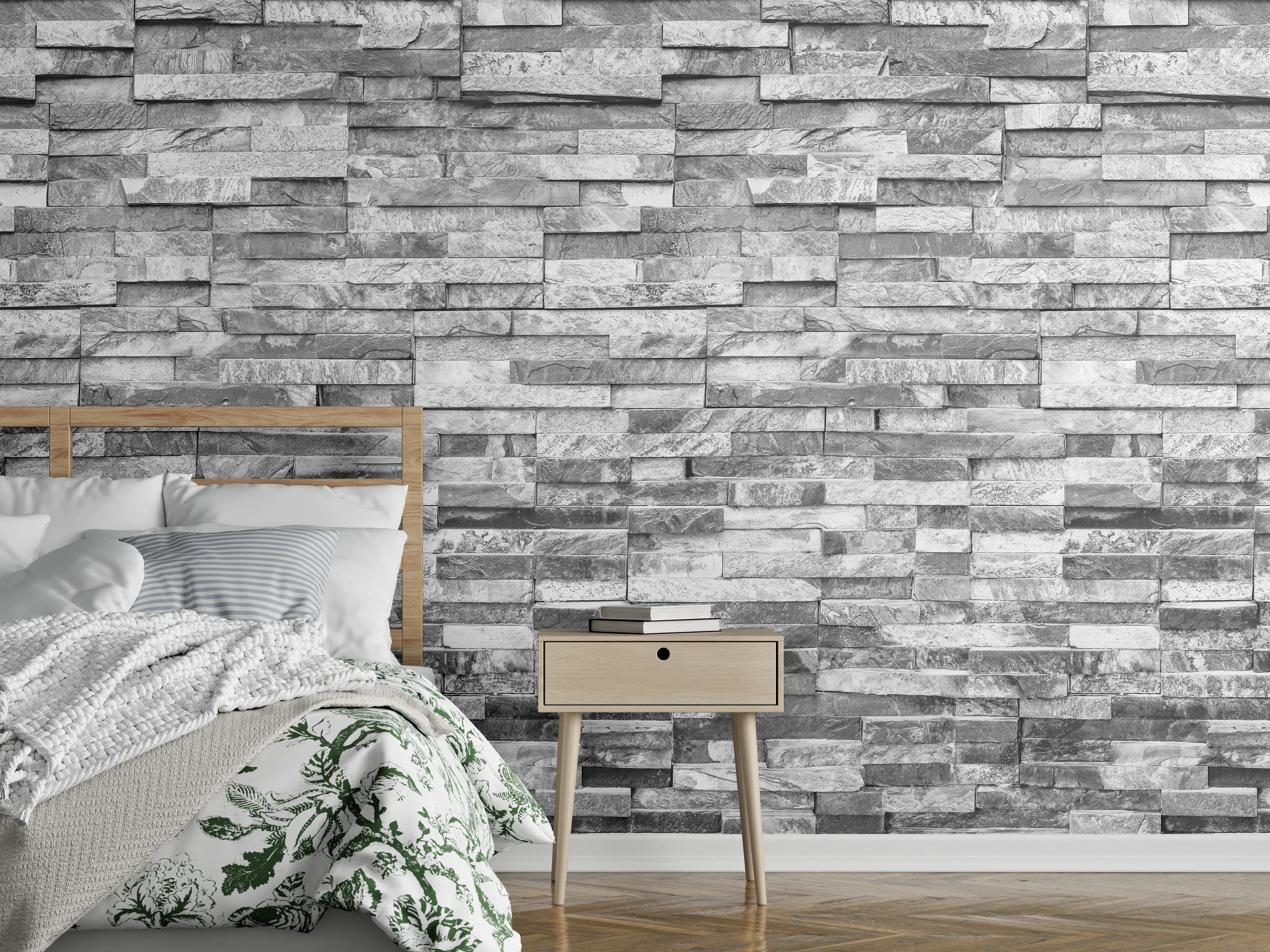 Wandverkleidung Schlafzimmer - Graue moderne Ziegelwand