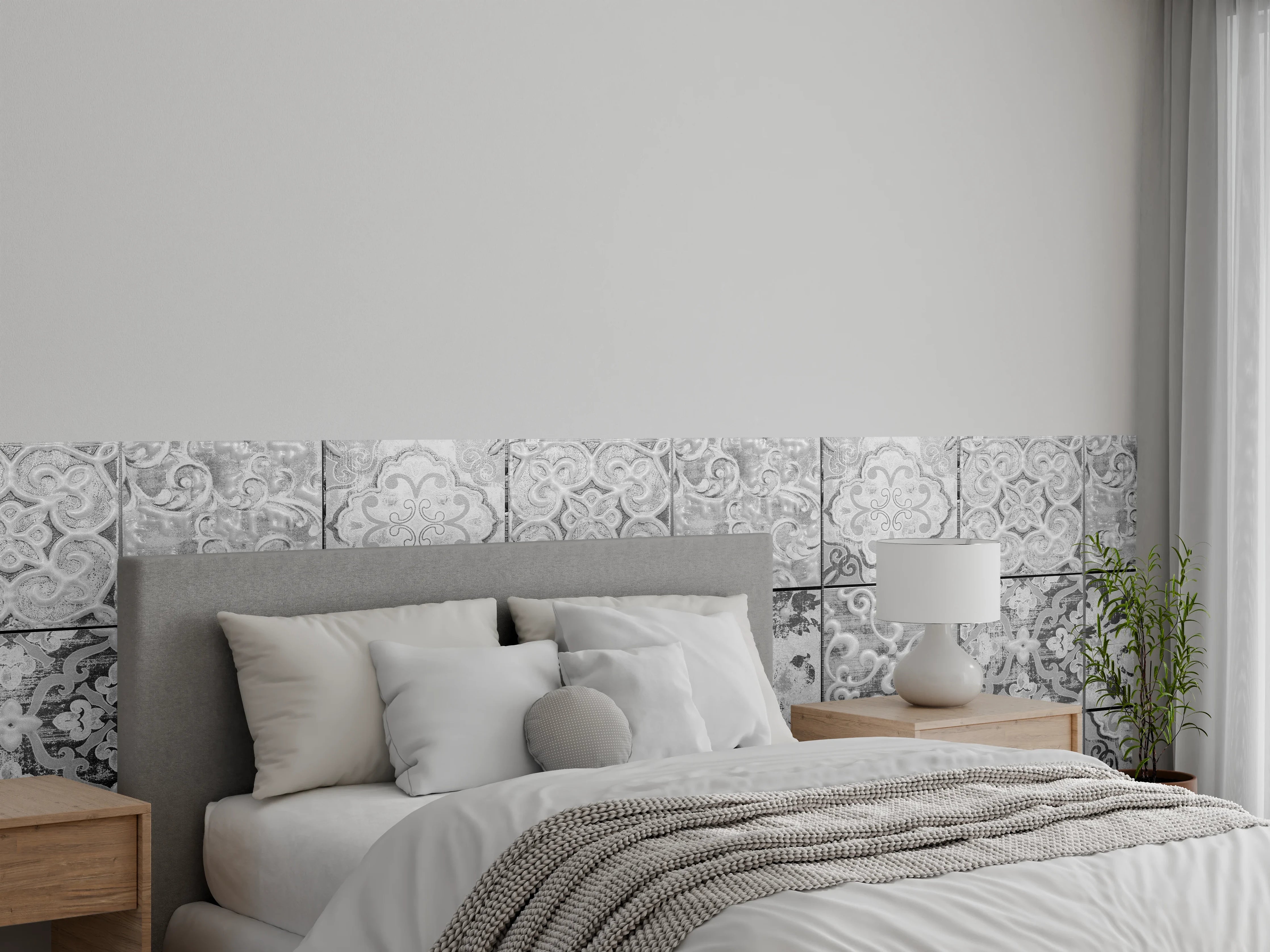 Wandverkleidung Schlafzimmer - Graue rechteckige Vintage Zementwand