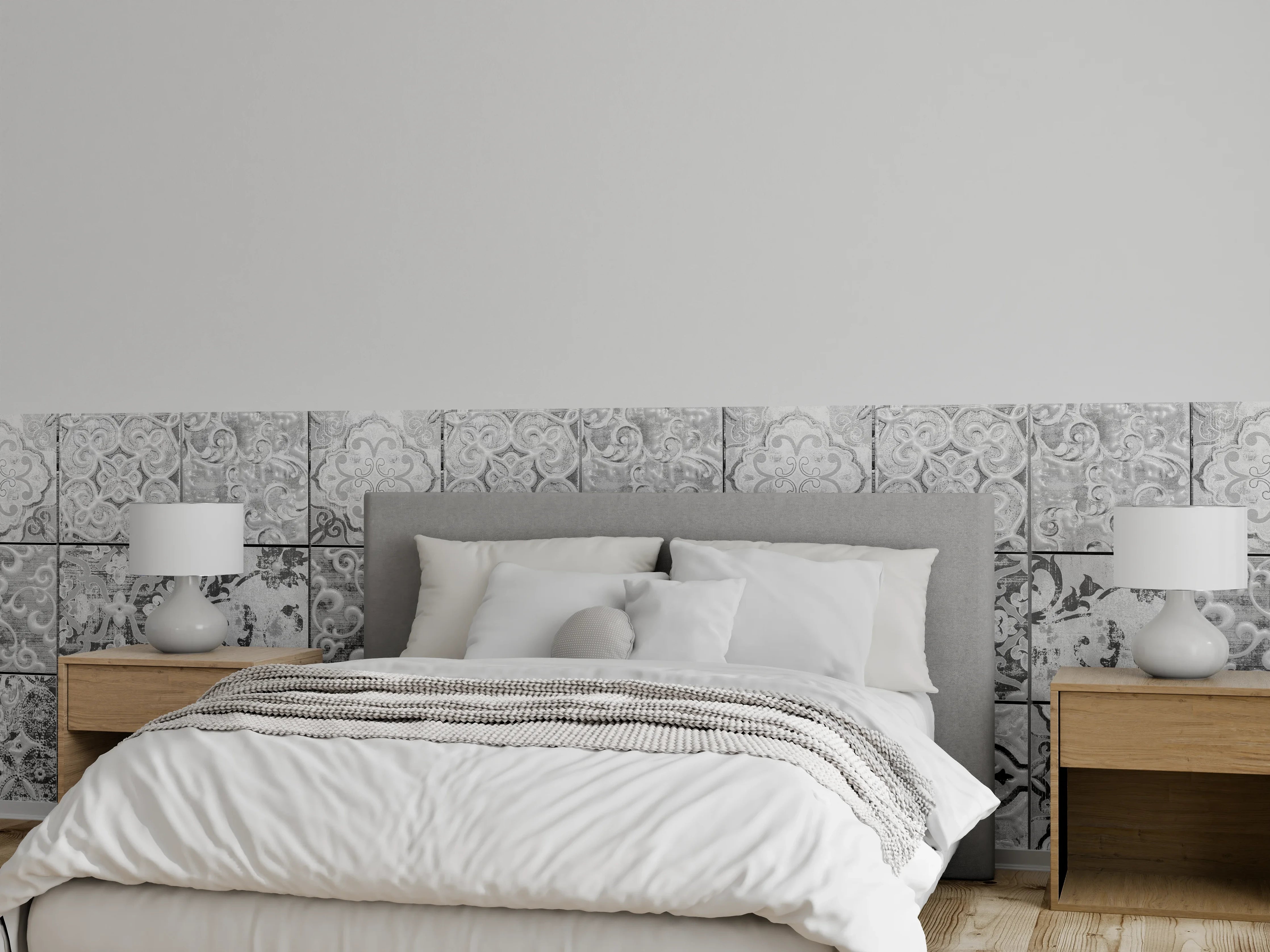 Wandverkleidung Schlafzimmer - Graue rechteckige Vintage Zementwand