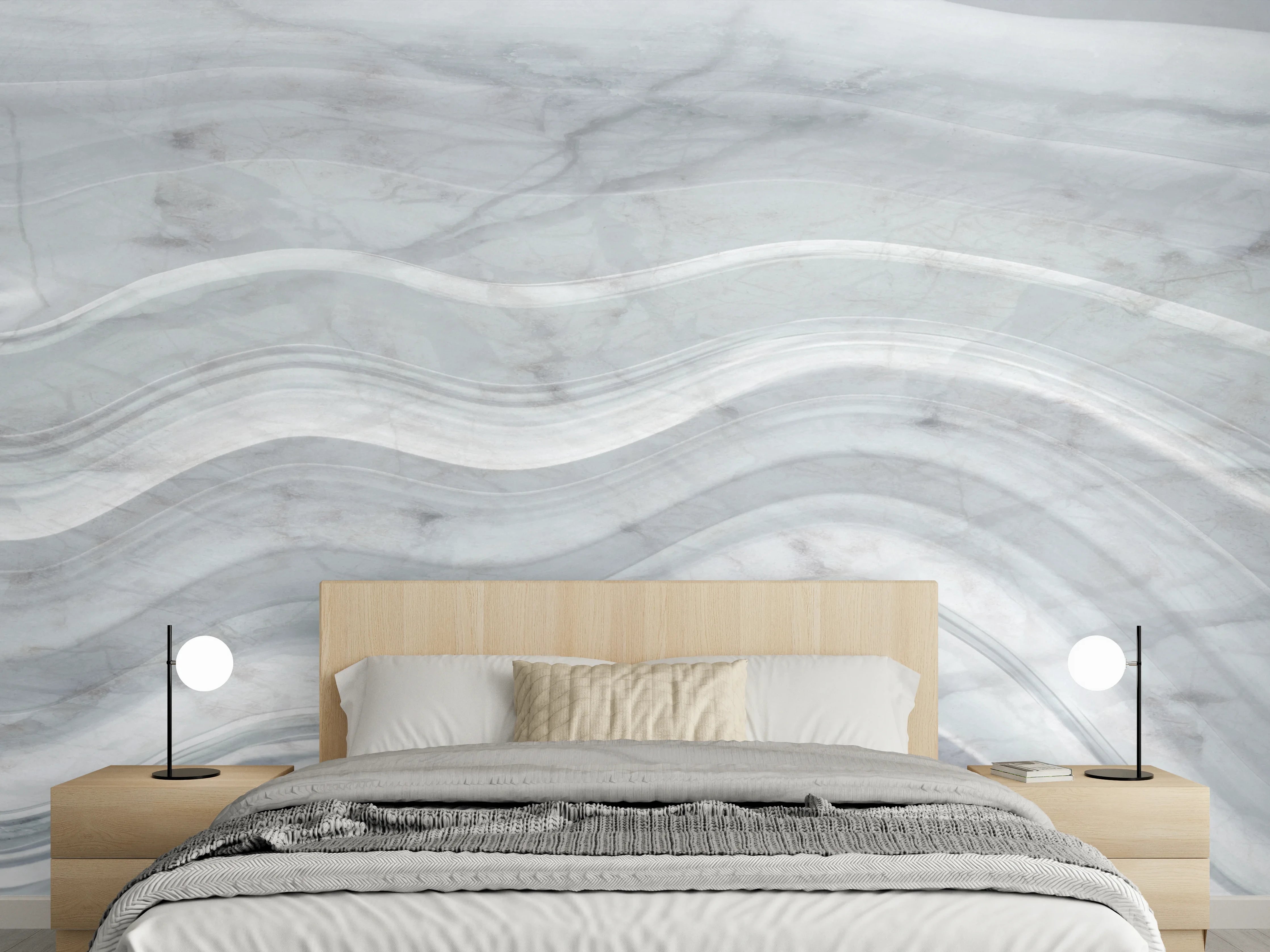 Wandverkleidung Schlafzimmer - Graue wellenförmige Marmor Textur