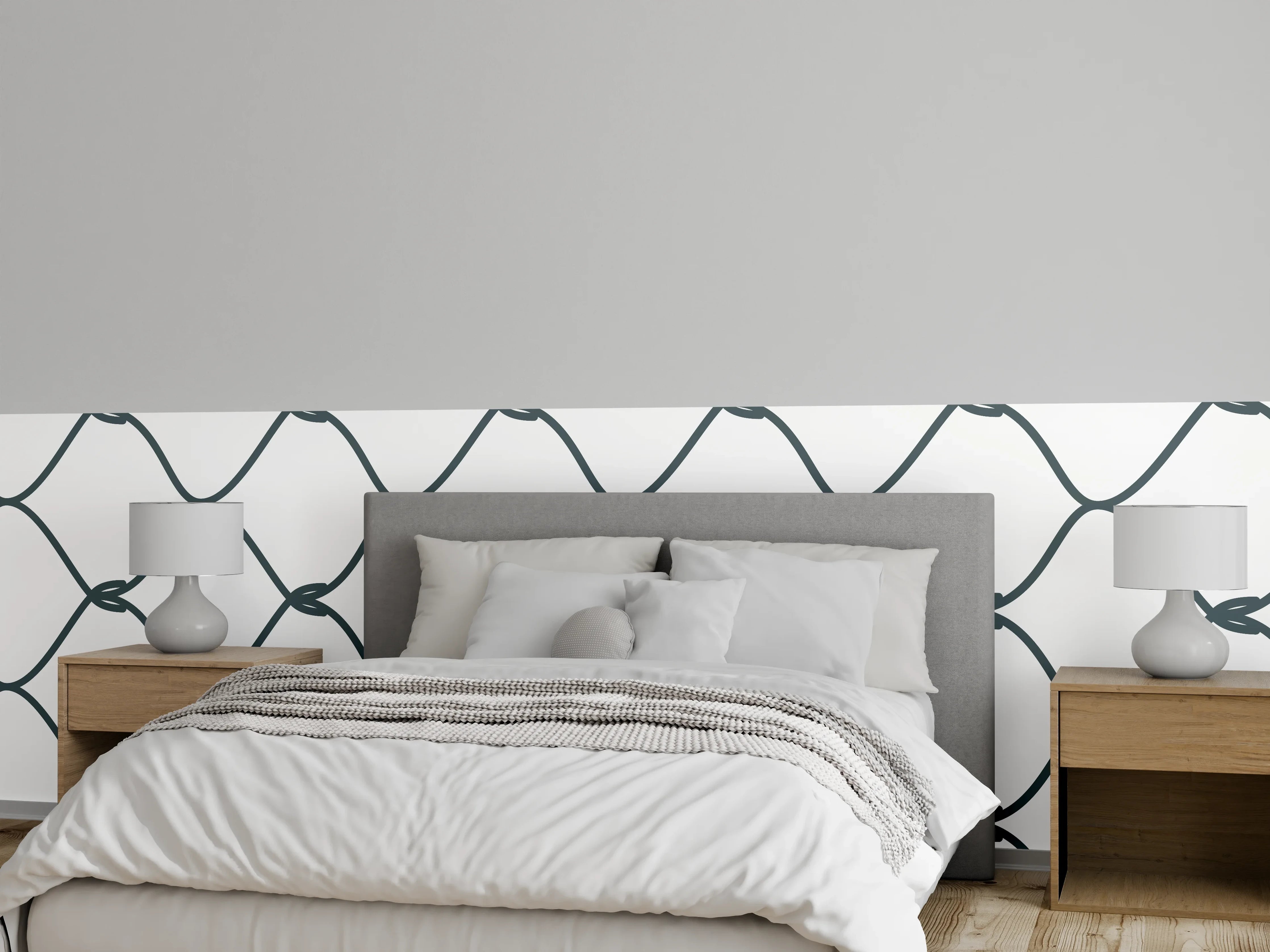 Wandverkleidung Schlafzimmer - Grauer Maschendrahtzaun