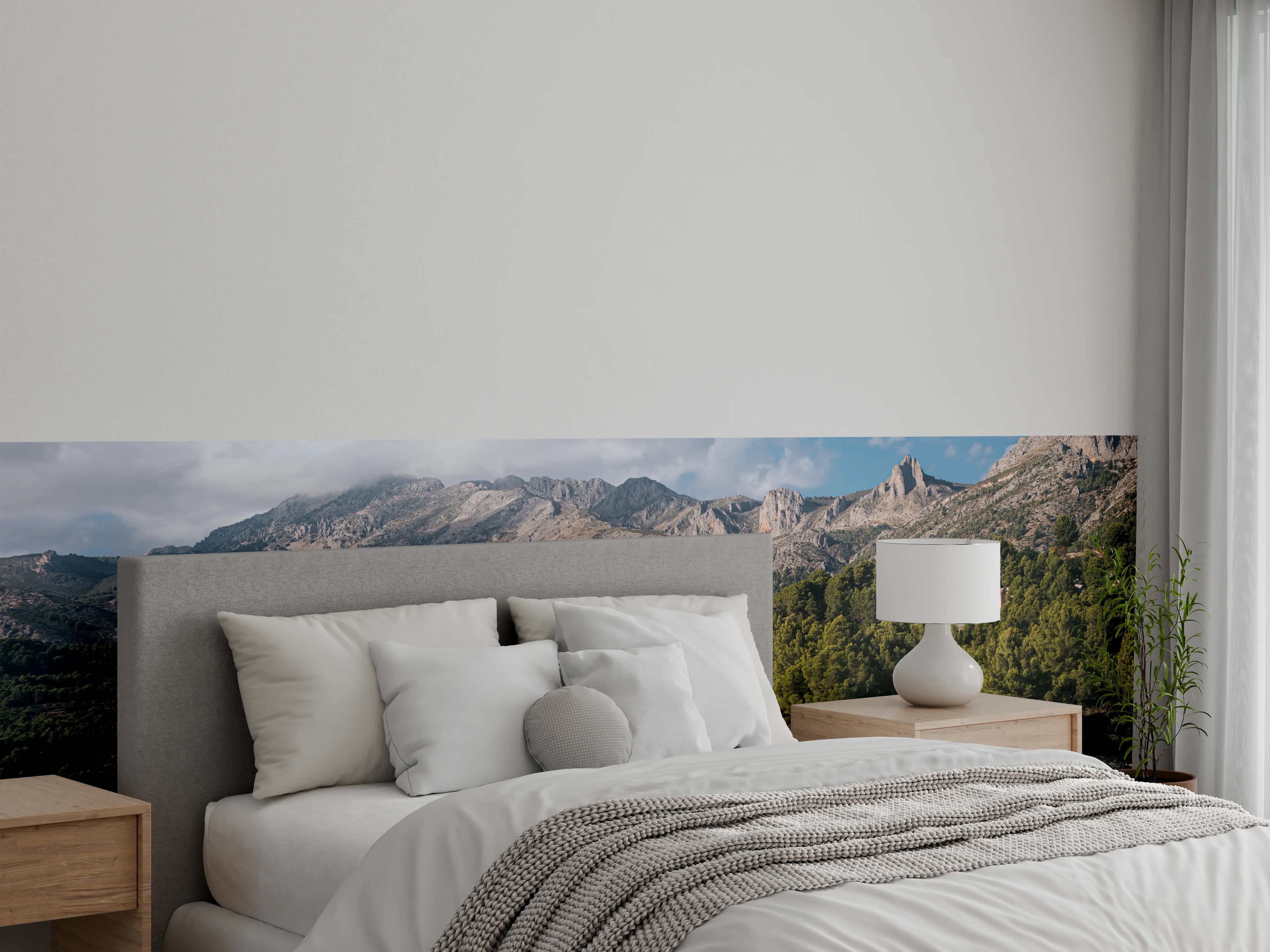 Wandverkleidung Schlafzimmer - Grauer Seezauber – Alpenpanorama Kunst