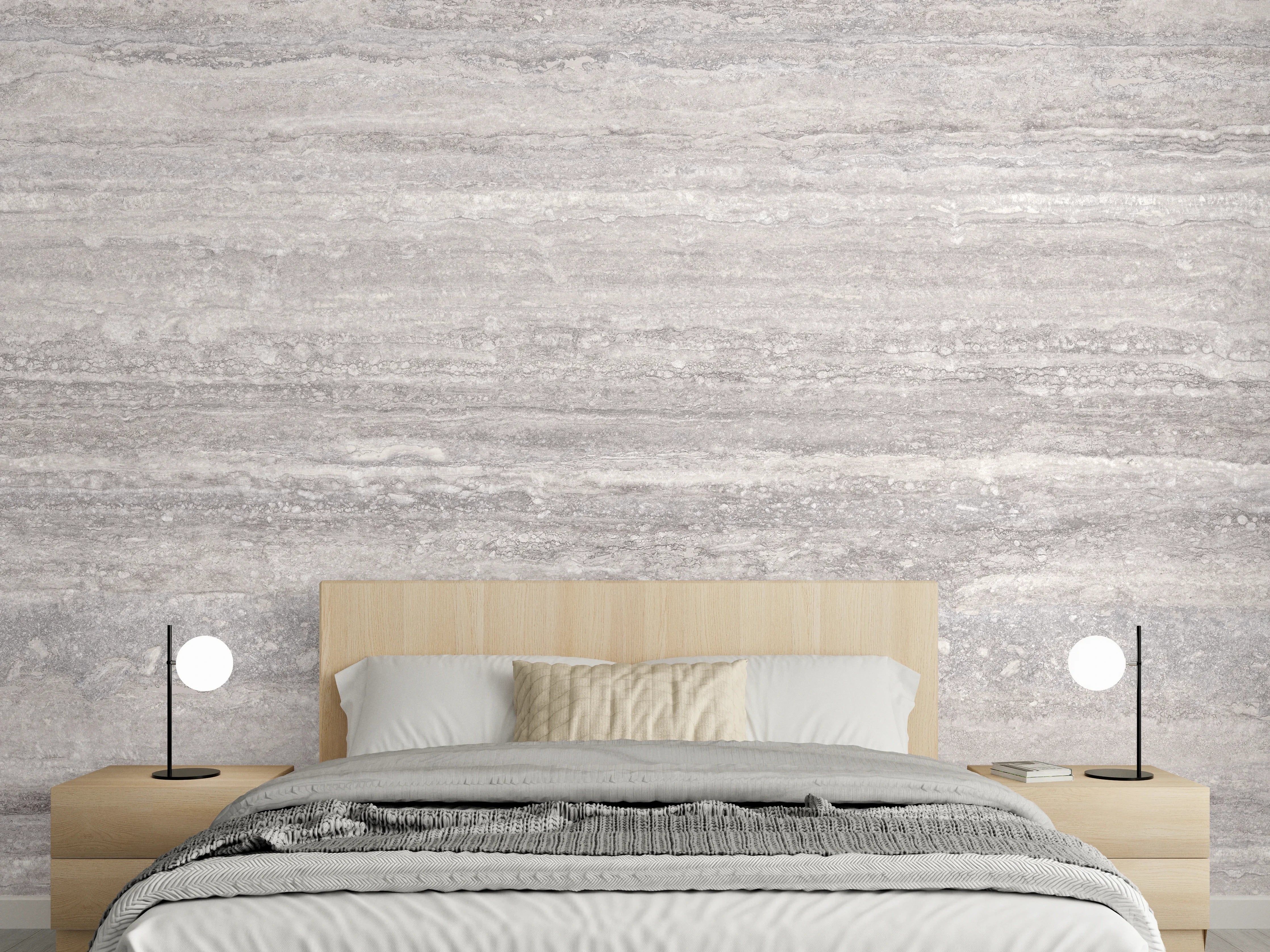 Wandverkleidung Schlafzimmer - Grauer Travertin Stein