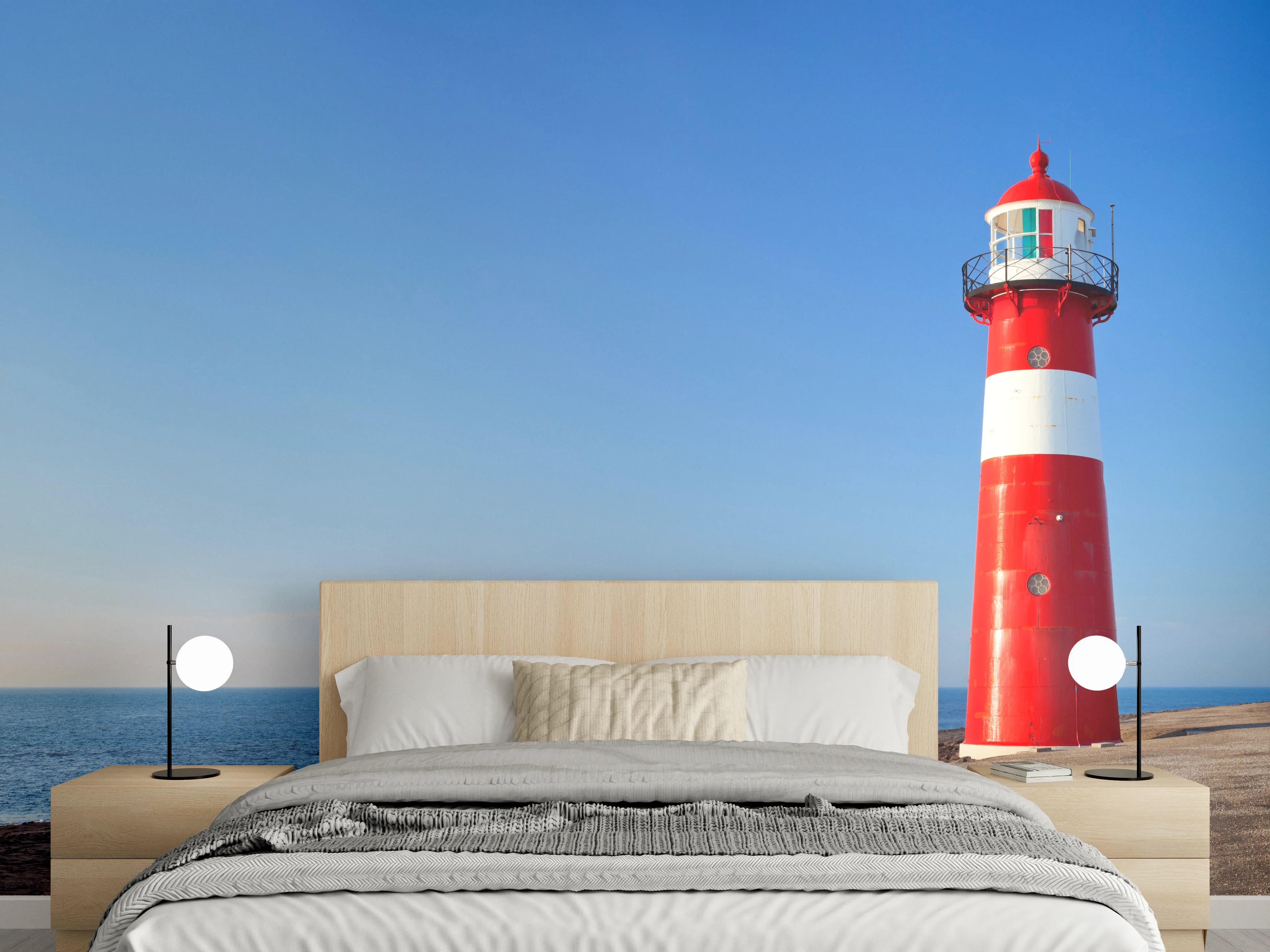 Wandverkleidung Schlafzimmer - Grauer Turm am Nebelstrand
