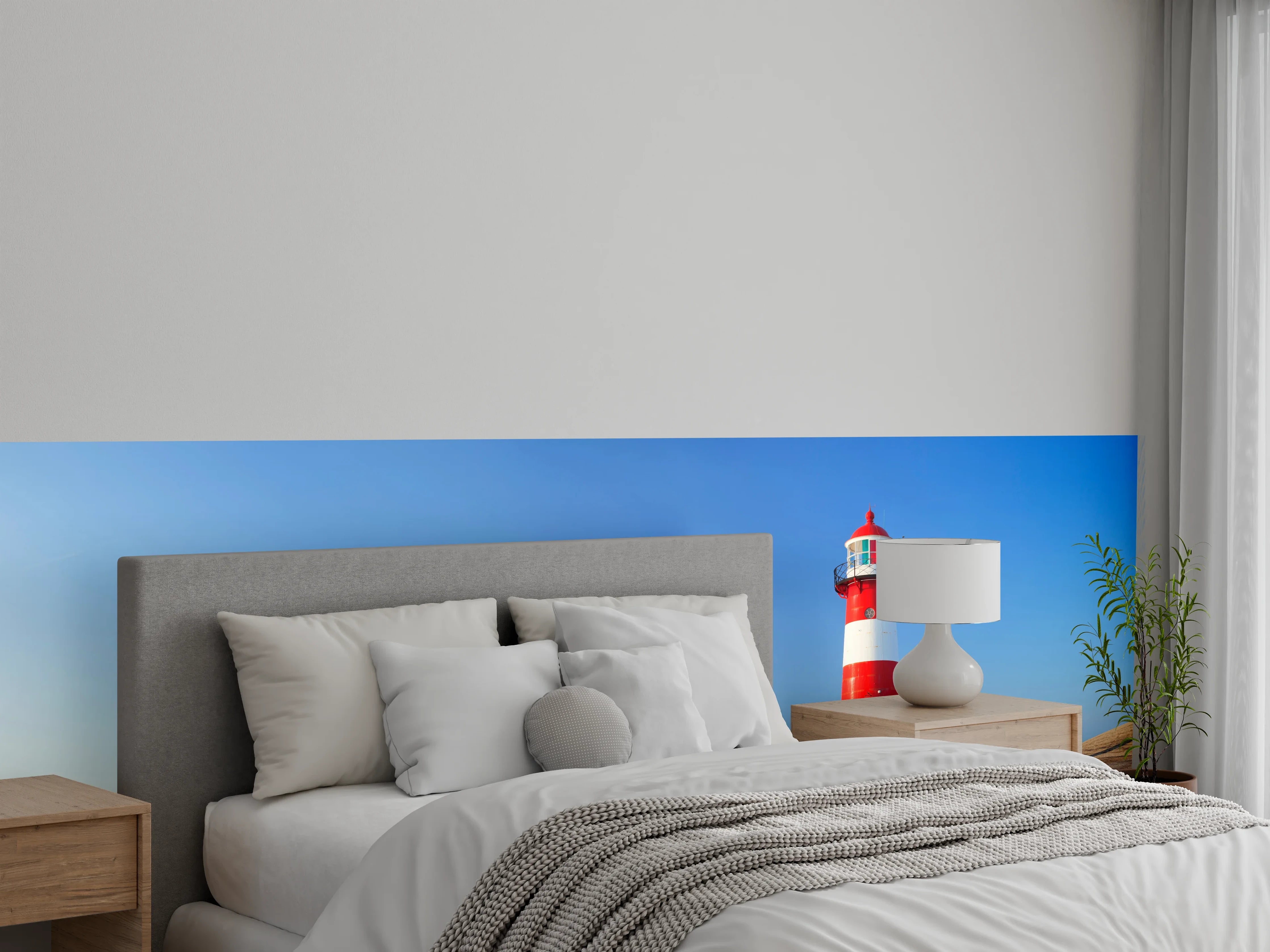 Wandverkleidung Schlafzimmer - Grauer Turm am Nebelstrand