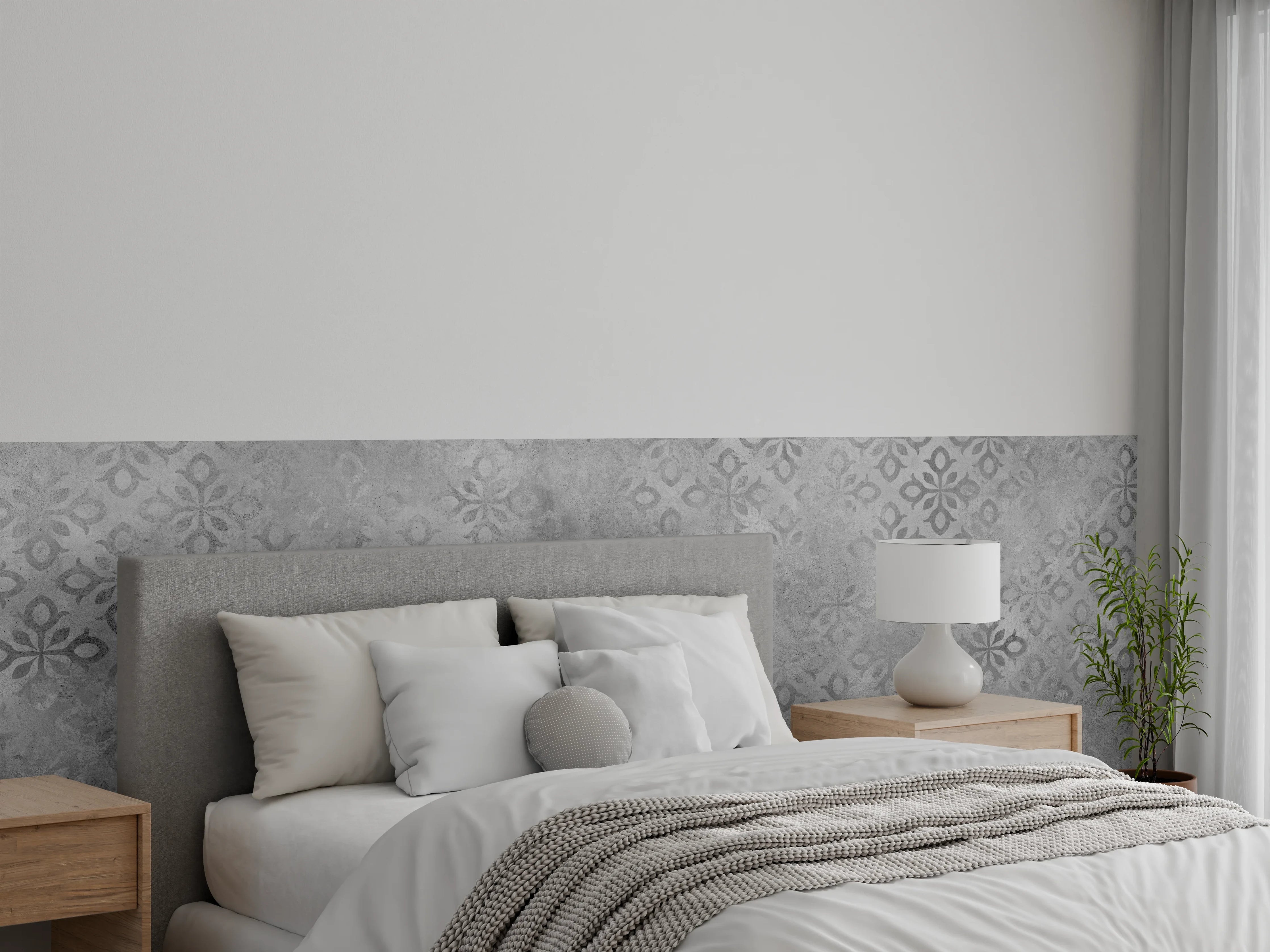 Wandverkleidung Schlafzimmer - Graues Ornament Muster