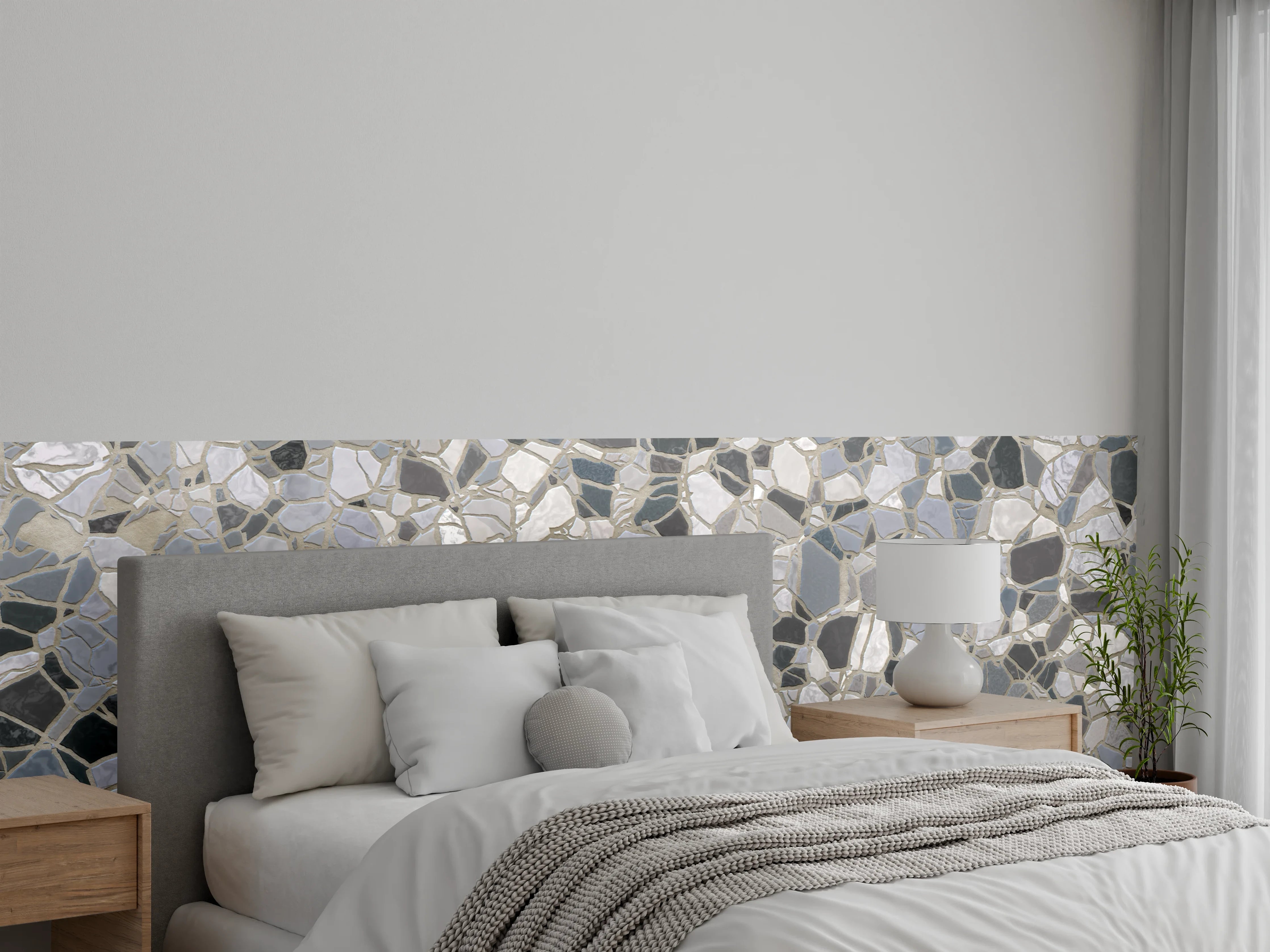 Wandverkleidung Schlafzimmer - Graues Terrazzo-Mosaik in Natursteinoptik
