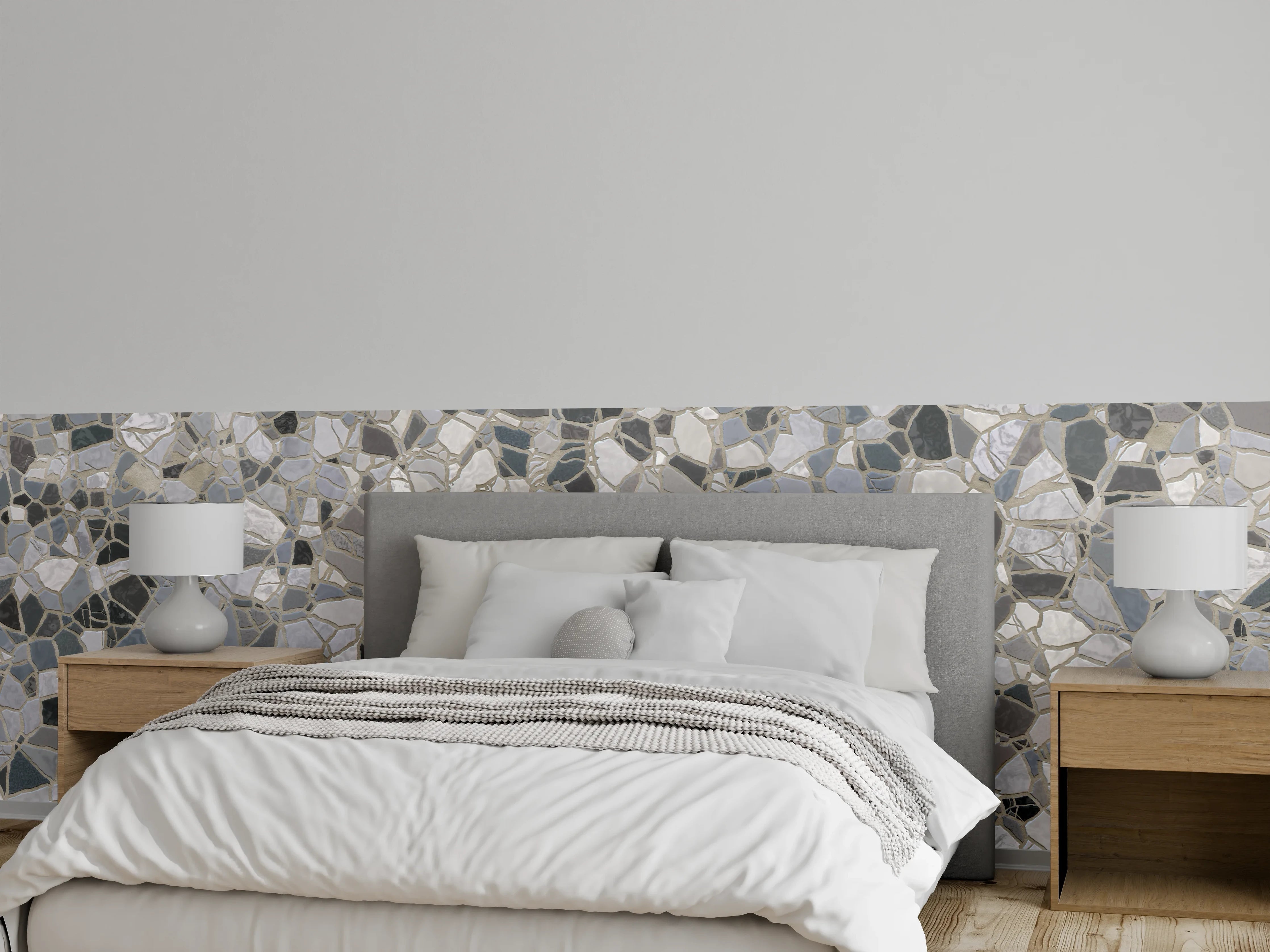 Wandverkleidung Schlafzimmer - Graues Terrazzo-Mosaik in Natursteinoptik