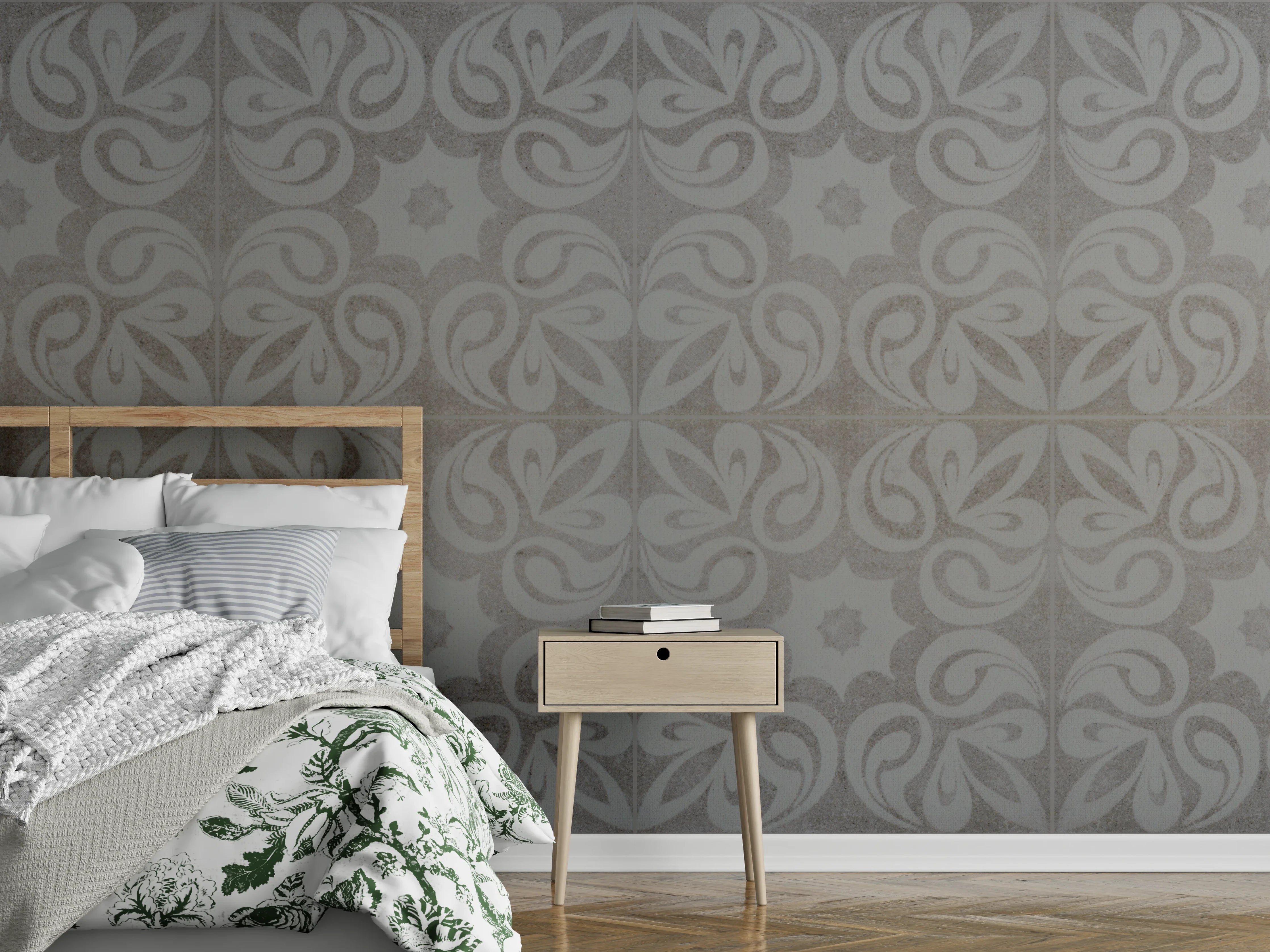 Wandverkleidung Schlafzimmer - Graues quadratisches Mosaikmotiv