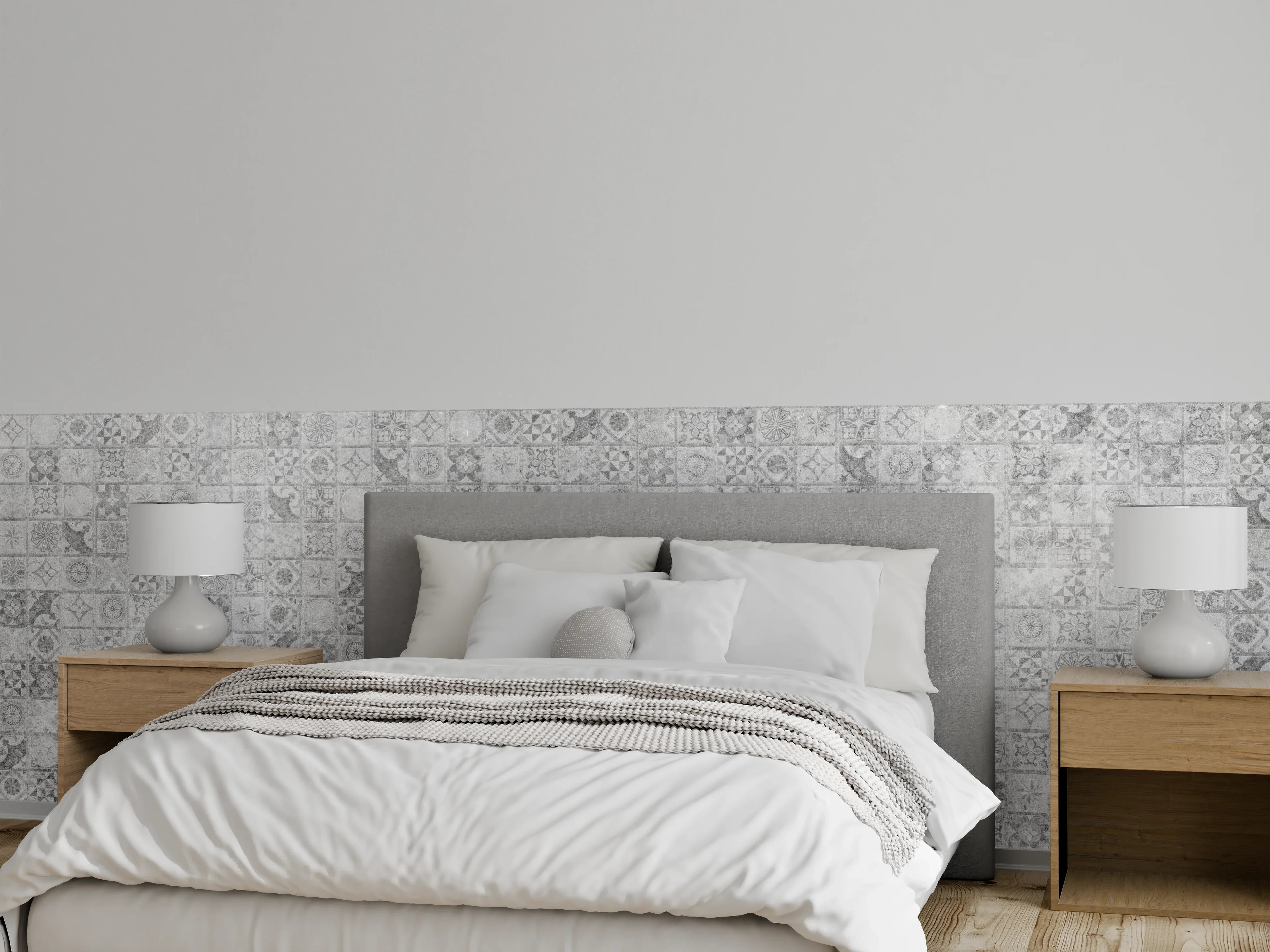 Wandverkleidung Schlafzimmer - Graues weißes Mosaikmotiv