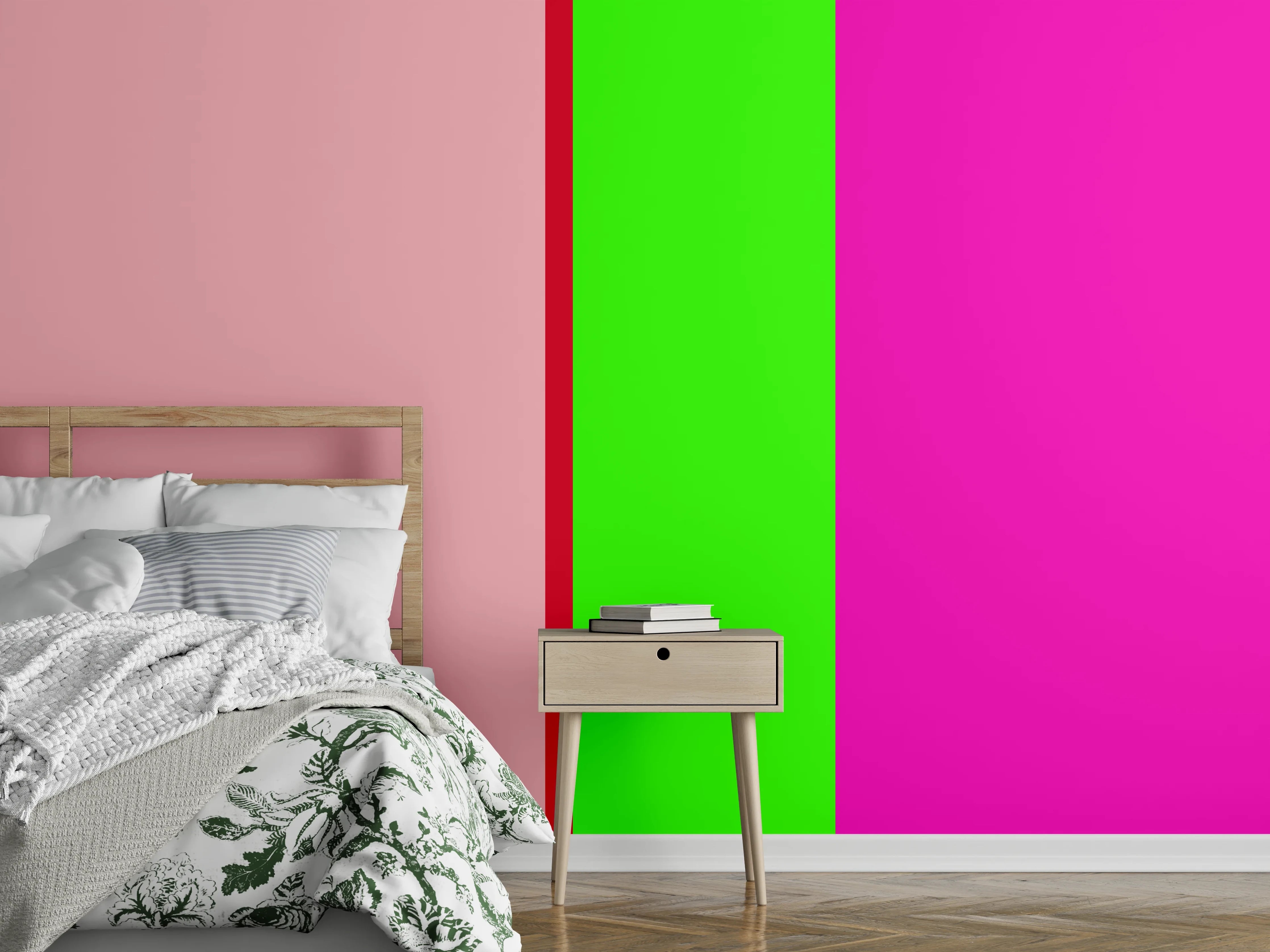 Wandverkleidung Schlafzimmer - Graufarbene Streifen auf Weiß