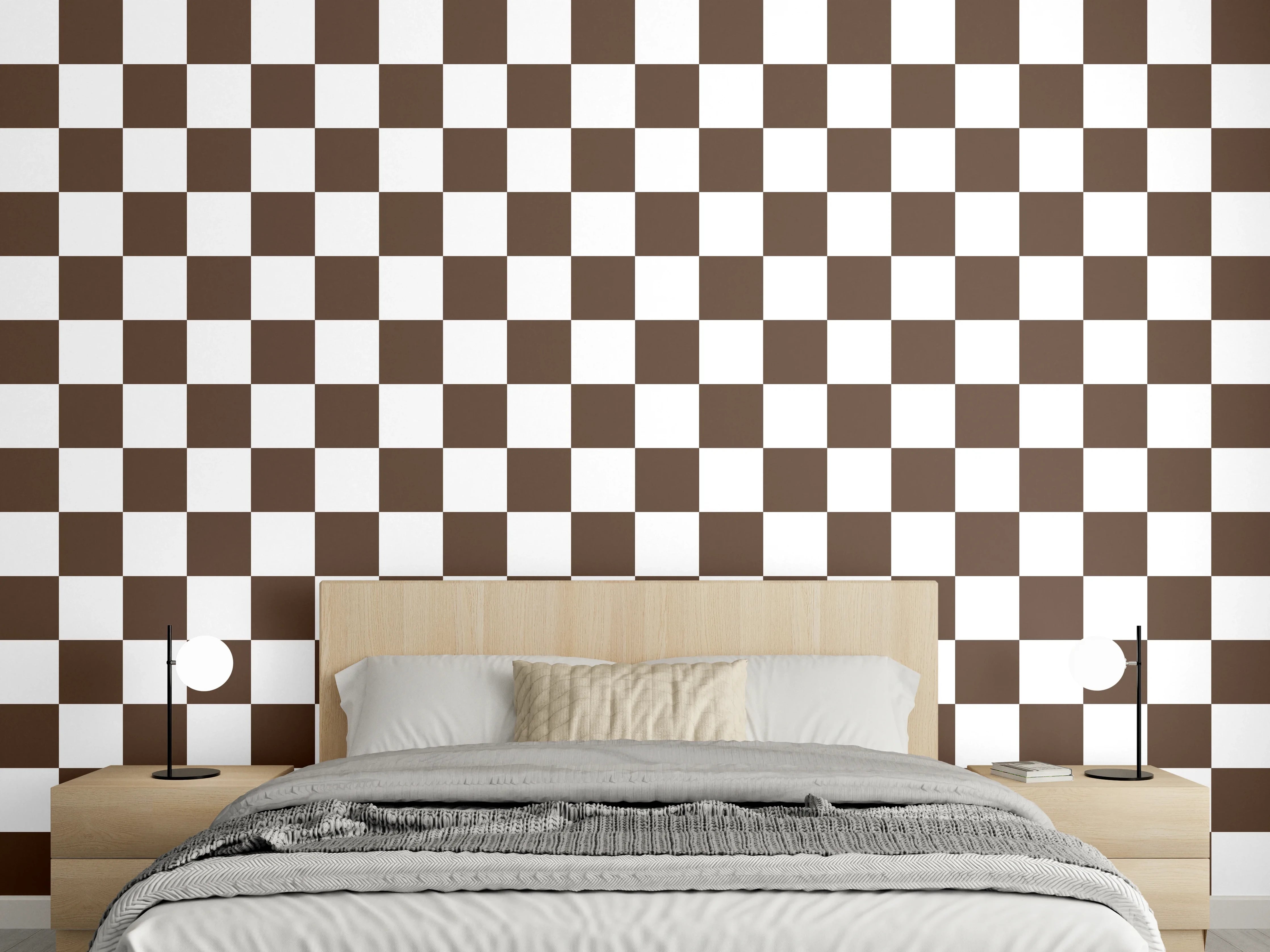 Wandverkleidung Schlafzimmer - Grauschattiertes Schachbrett-Design Modern
