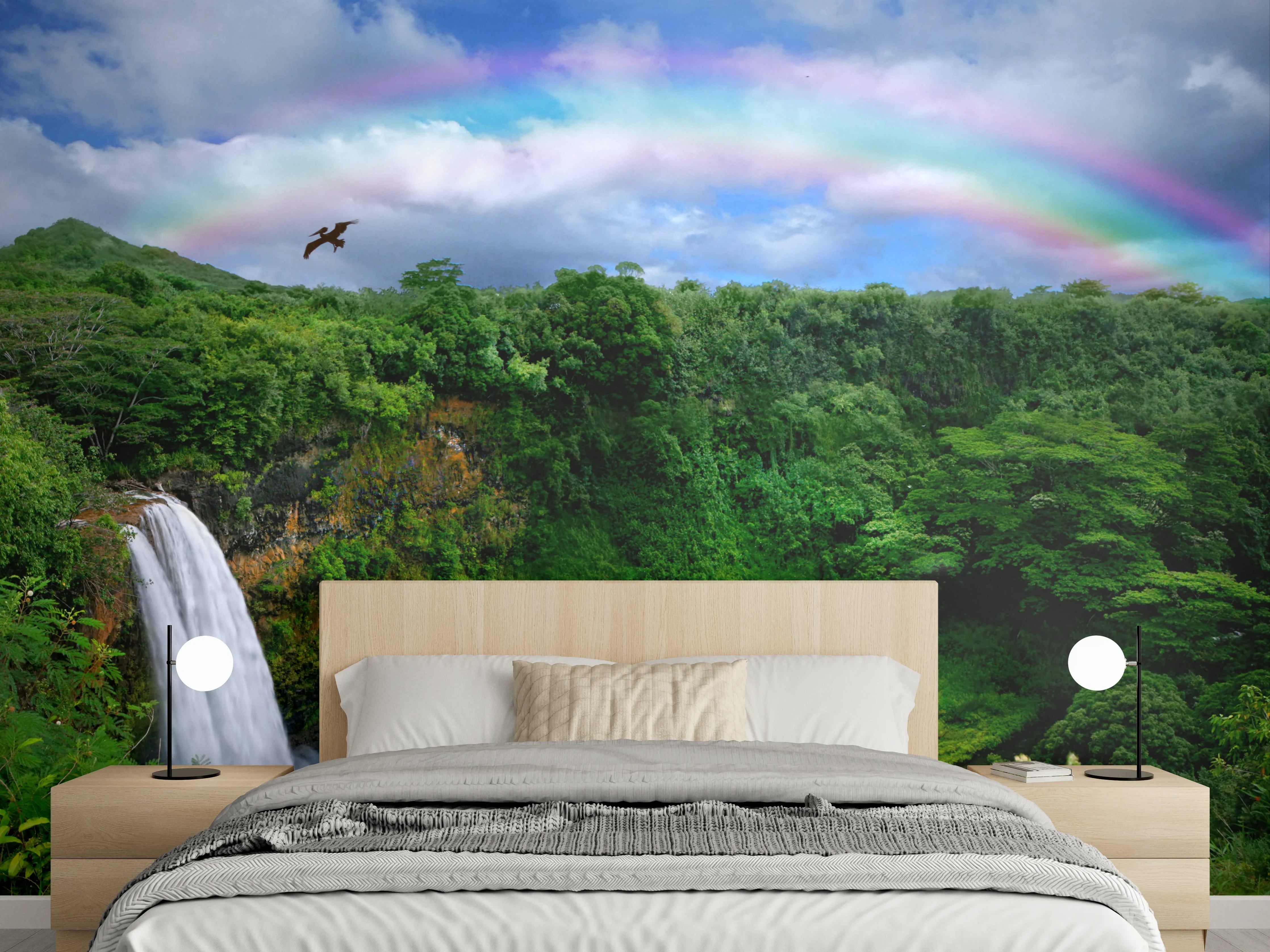 Wandverkleidung Schlafzimmer - Grauschimmer am Regenbogenfall