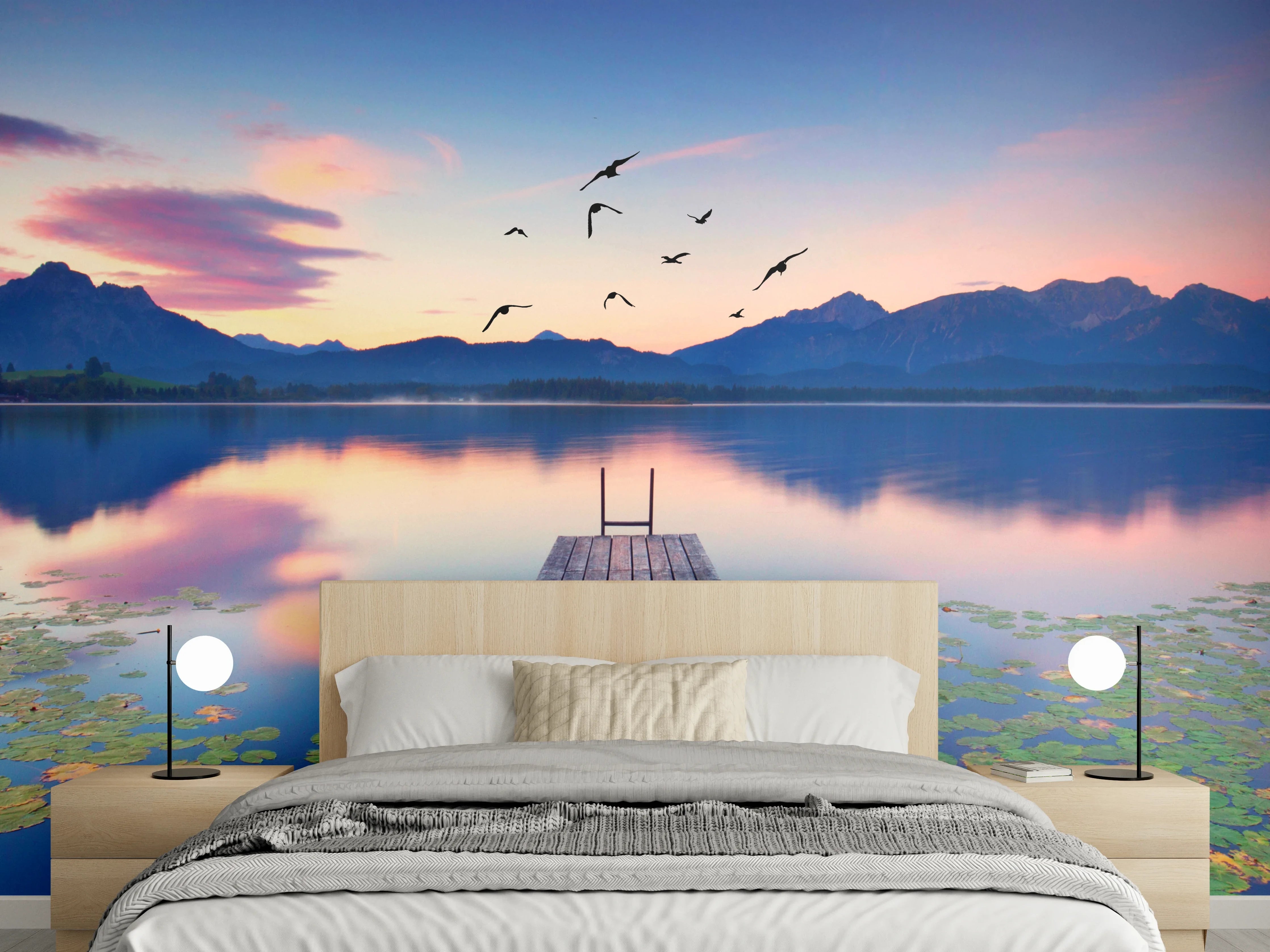 Wandverkleidung Schlafzimmer - Grauschimmer am stillen Seeufer