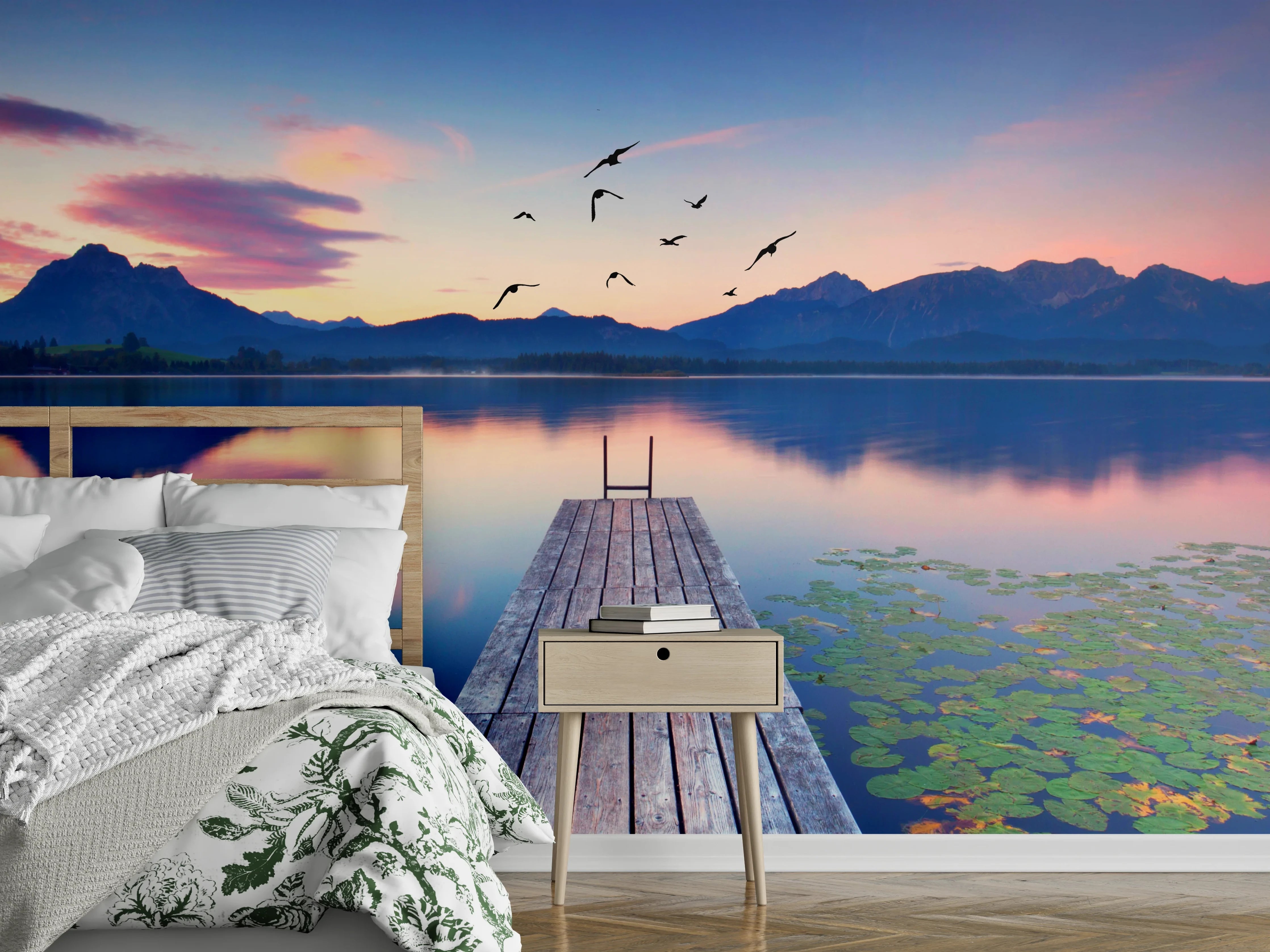 Wandverkleidung Schlafzimmer - Grauschimmer am stillen Seeufer