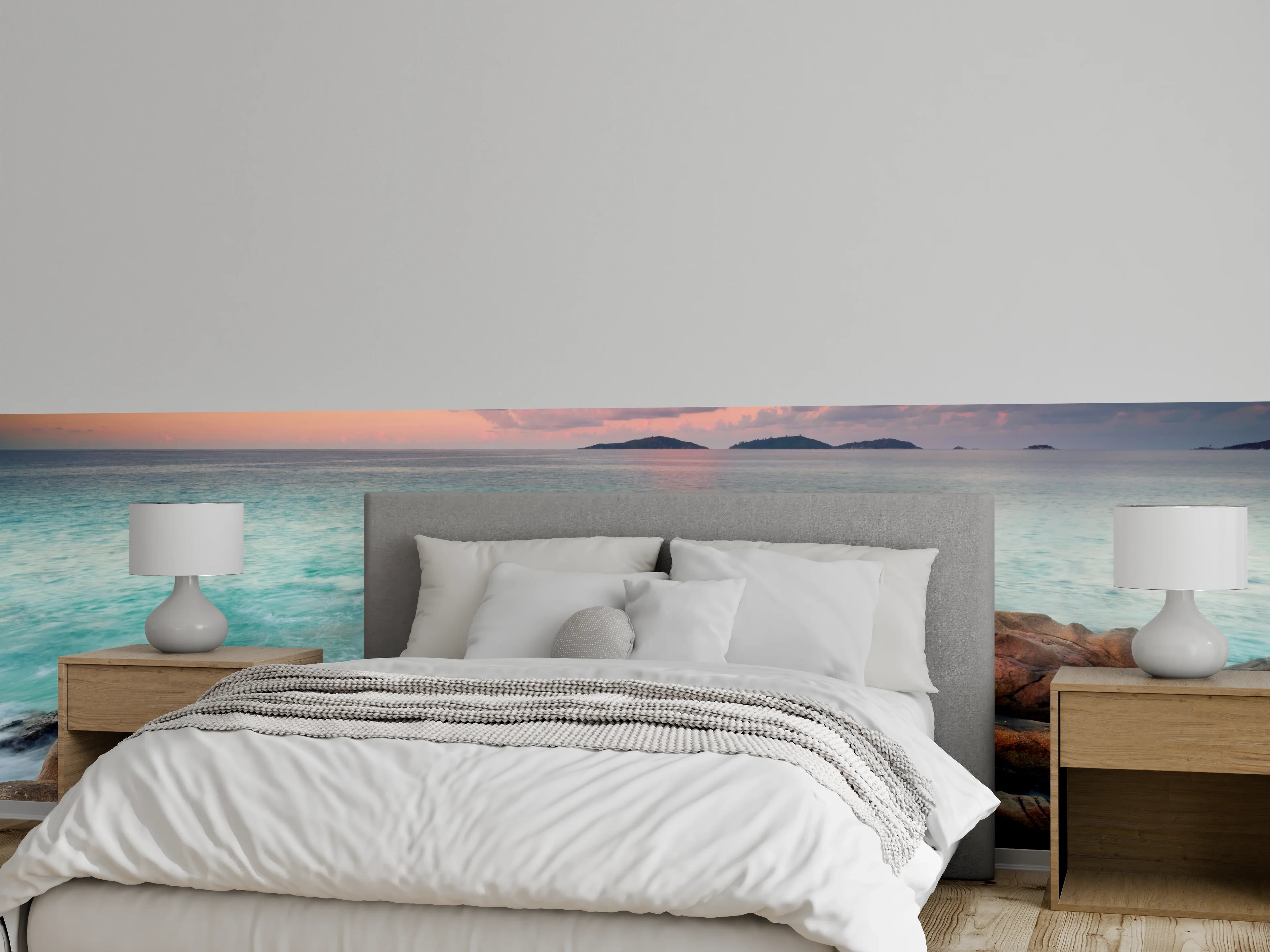 Wandverkleidung Schlafzimmer - Grauschimmer auf weißem Küstenfels
