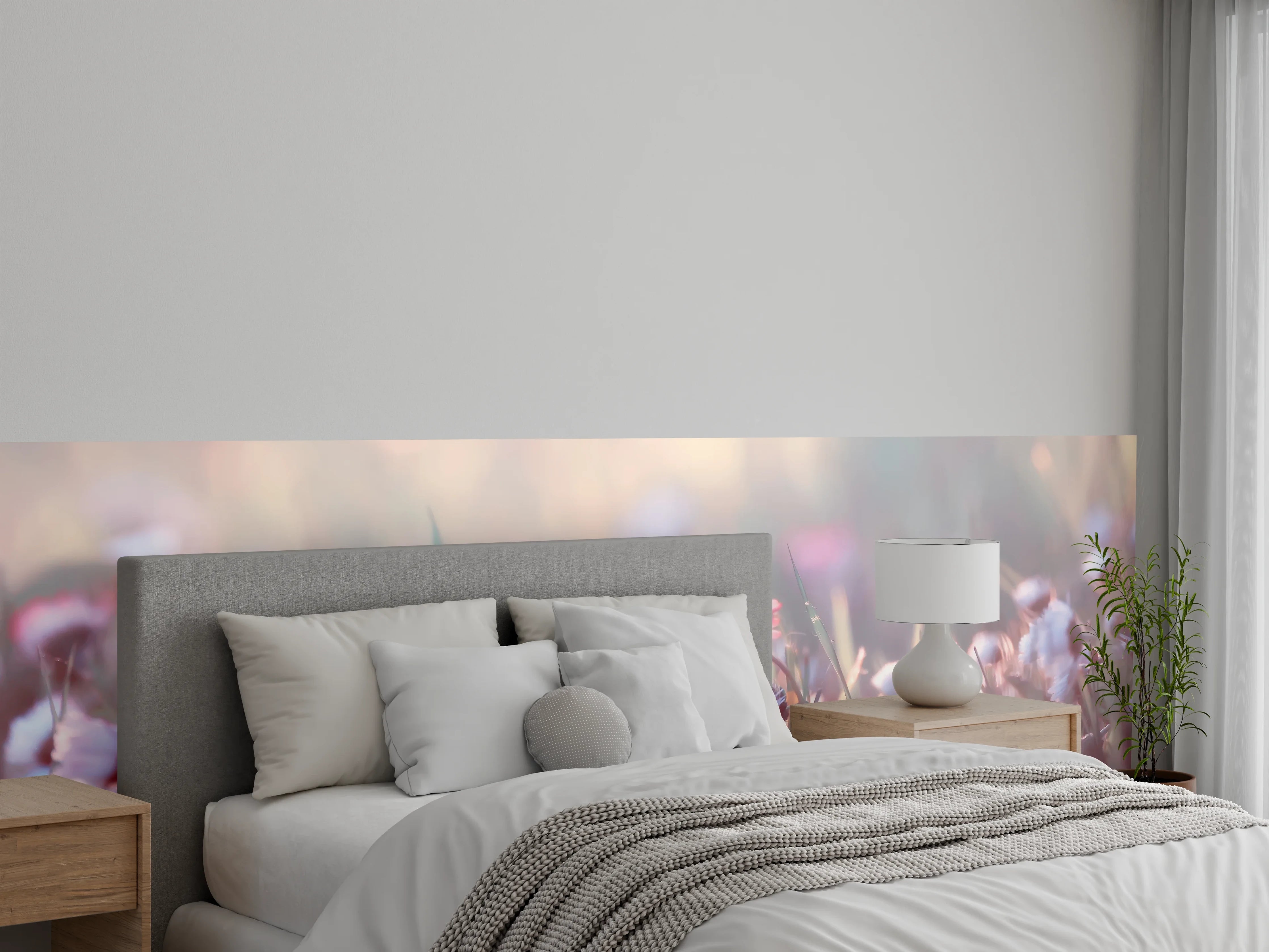 Wandverkleidung Schlafzimmer - Grauschimmer auf weißen Wiesenträumen