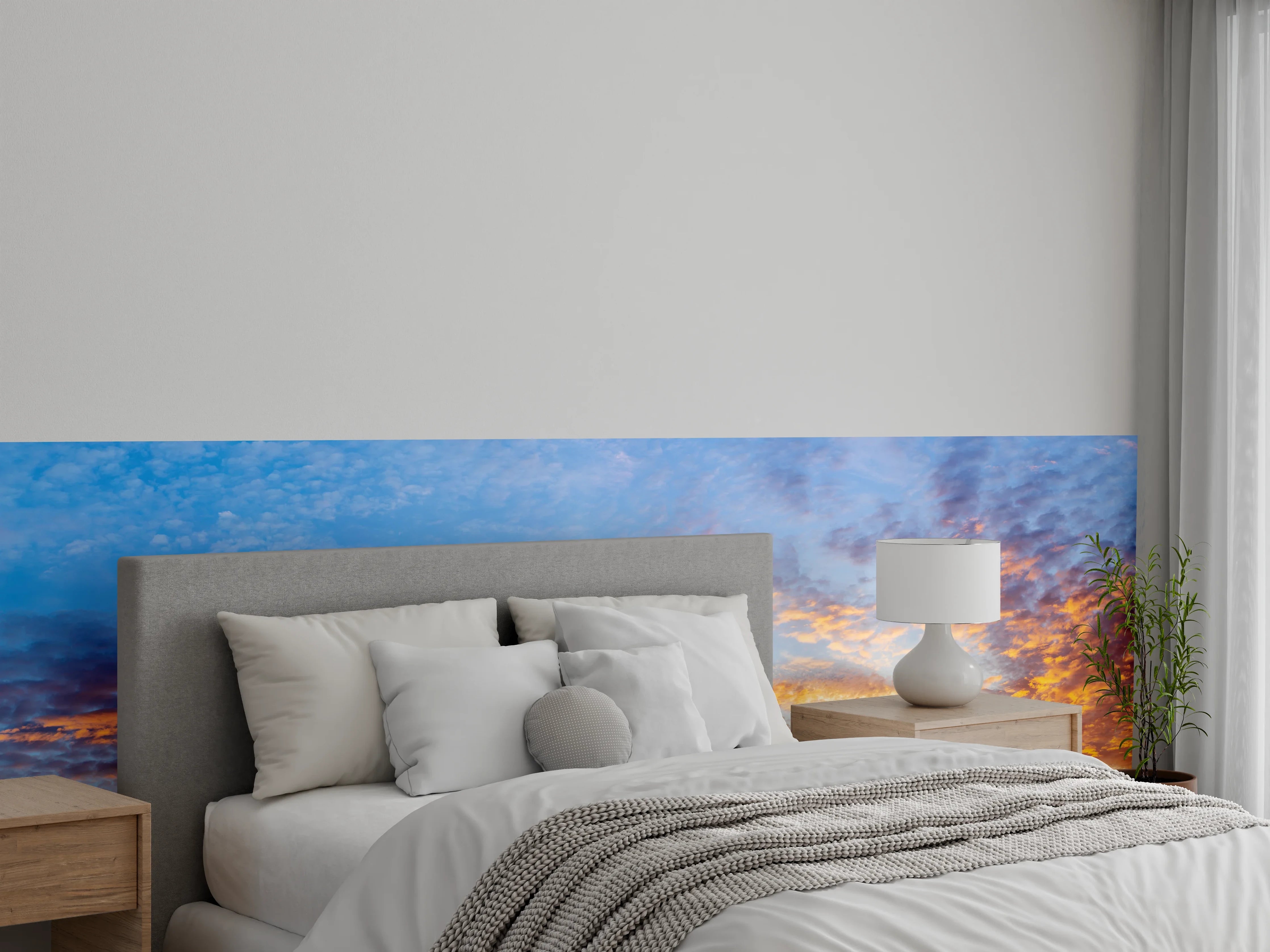 Wandverkleidung Schlafzimmer - Grauschimmer im weißen Abendhimmel