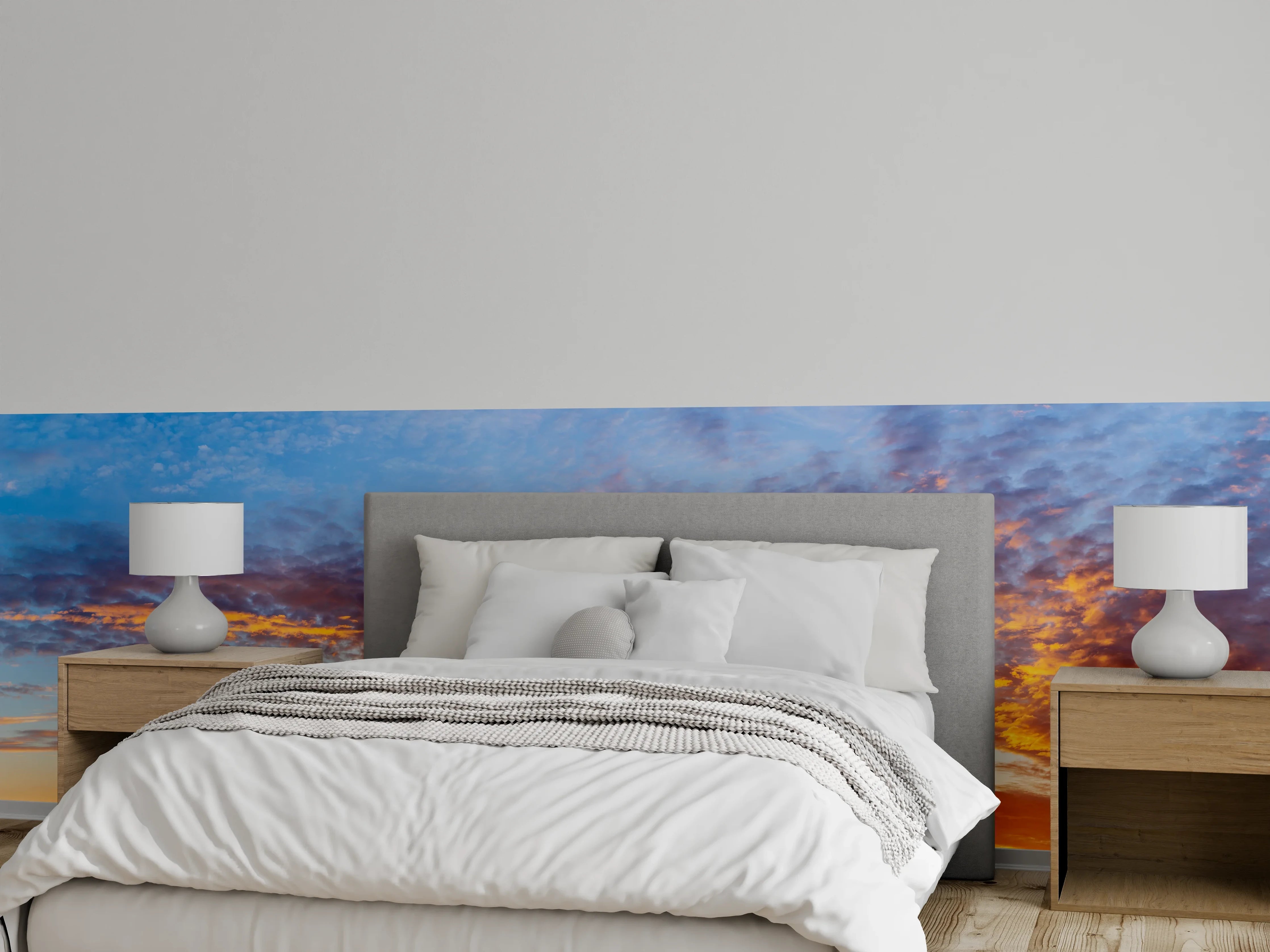 Wandverkleidung Schlafzimmer - Grauschimmer im weißen Abendhimmel