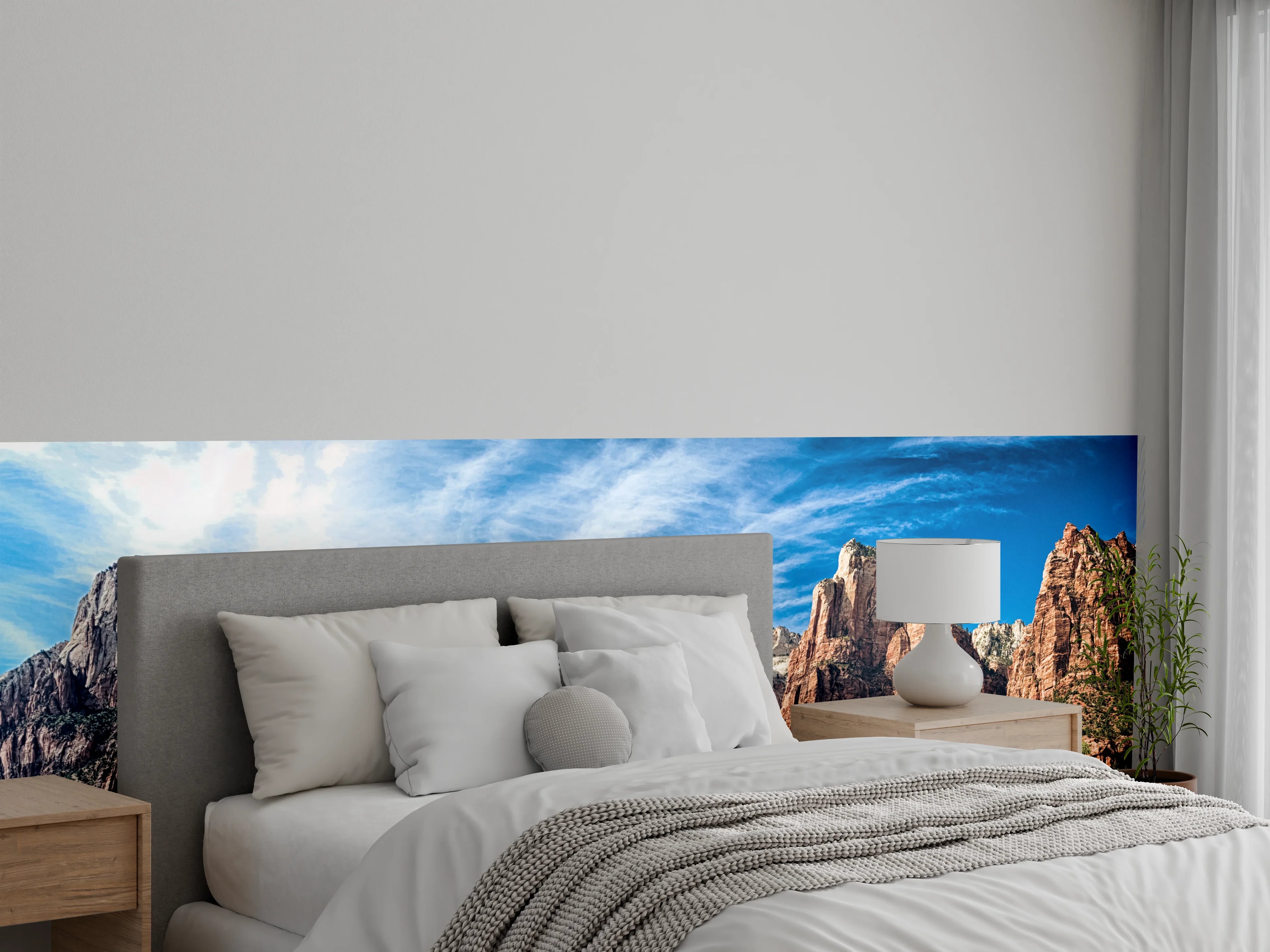Wandverkleidung Schlafzimmer - Grauschimmer im weißen Alpenpanorama