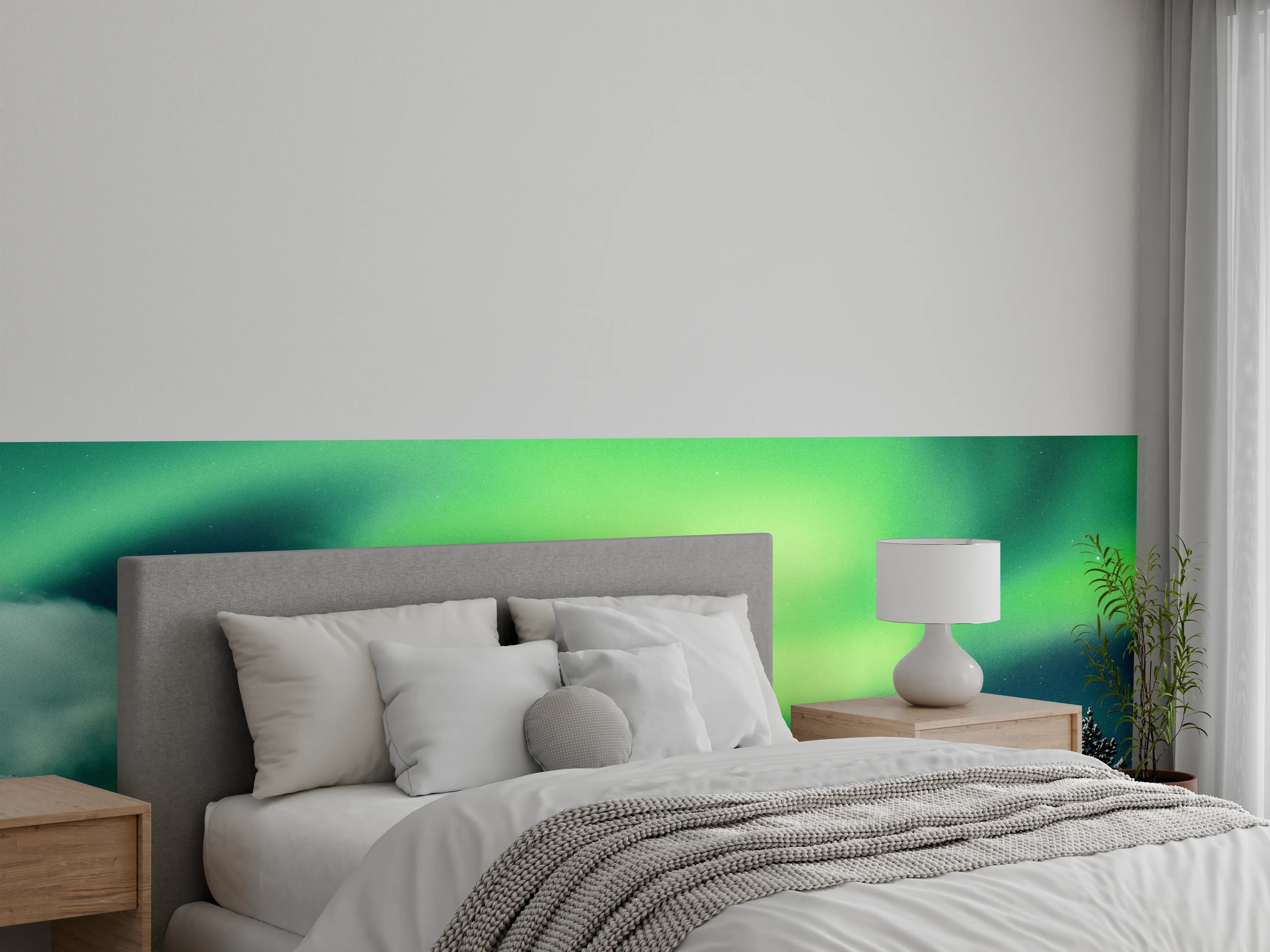 Wandverkleidung Schlafzimmer - Grauschimmer über Wintergipfeln
