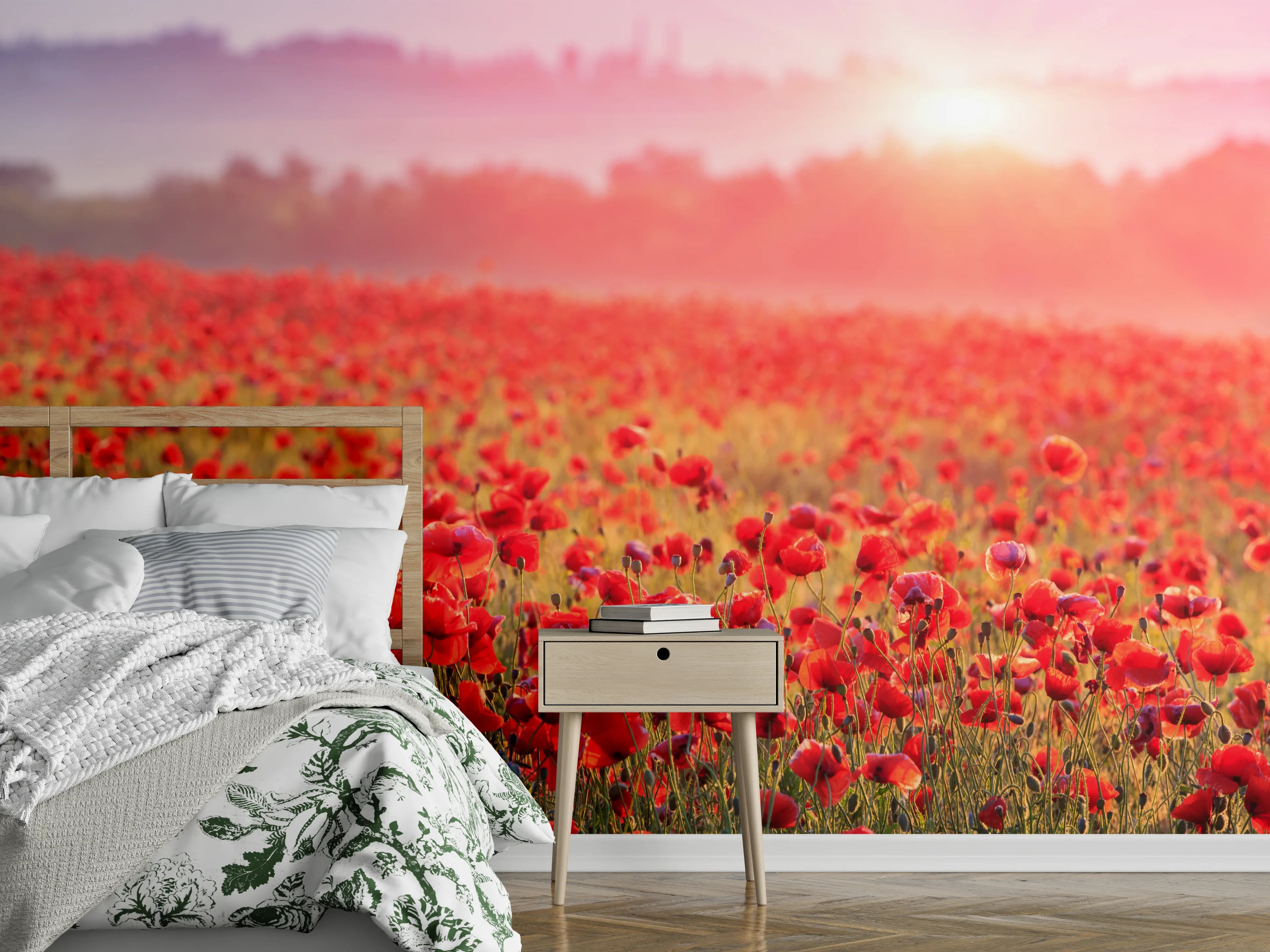 Wandverkleidung Schlafzimmer - Grauschimmer über weißen Blütenmeeren