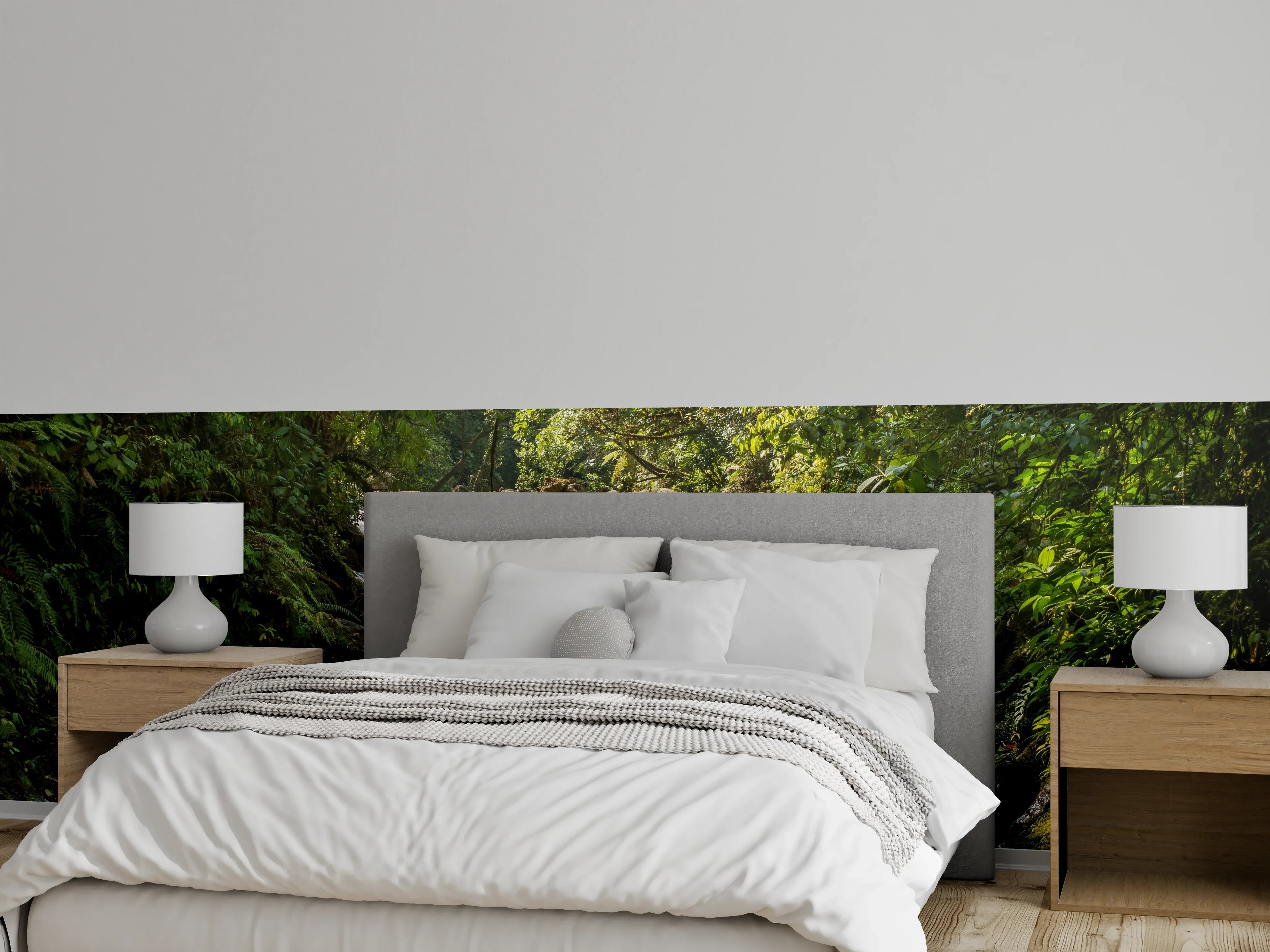 Wandverkleidung Schlafzimmer - Grauschimmer über weißen Wasserfällen