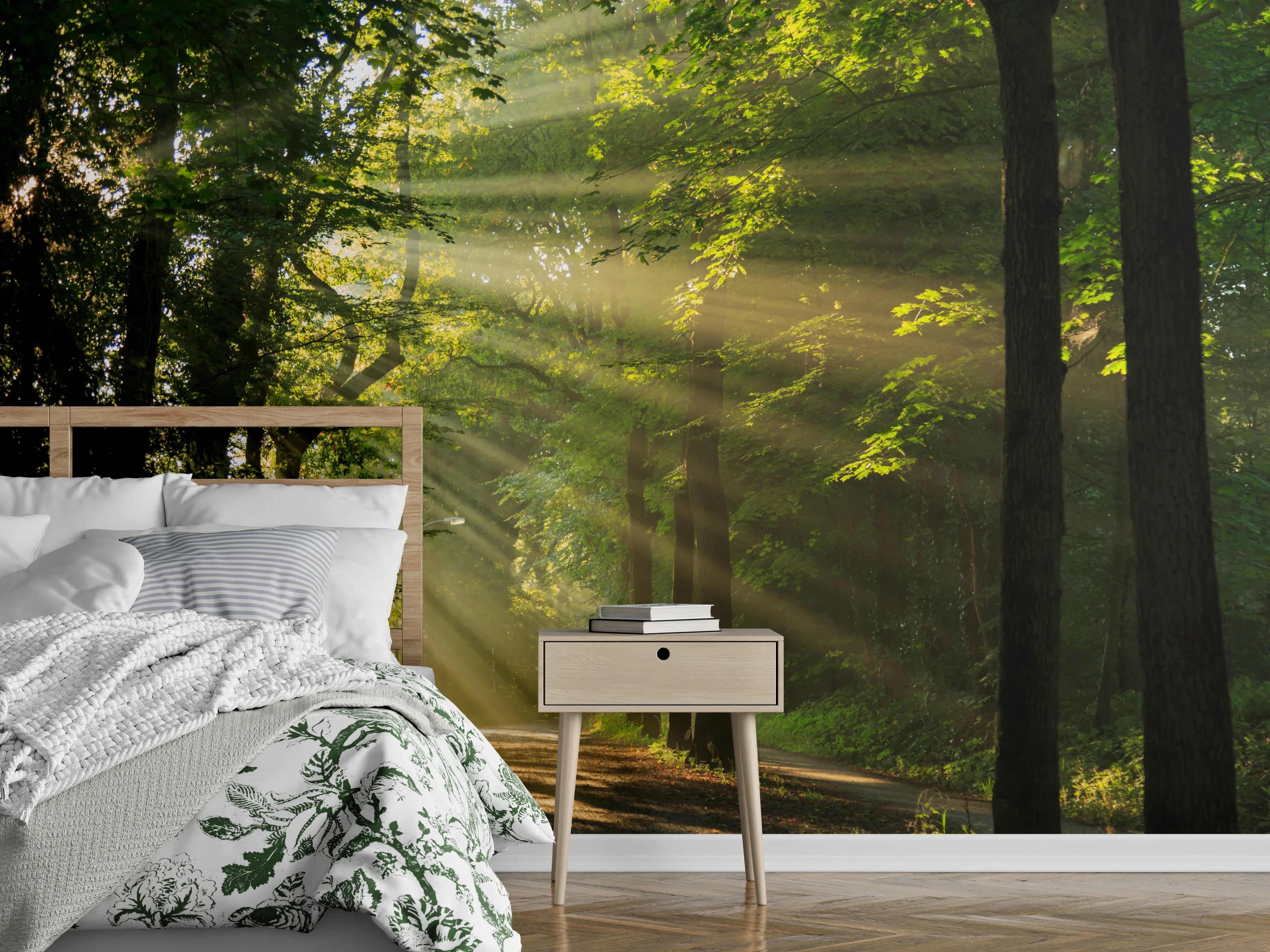 Wandverkleidung Schlafzimmer - Grauschimmer zwischen silbernen Blättern