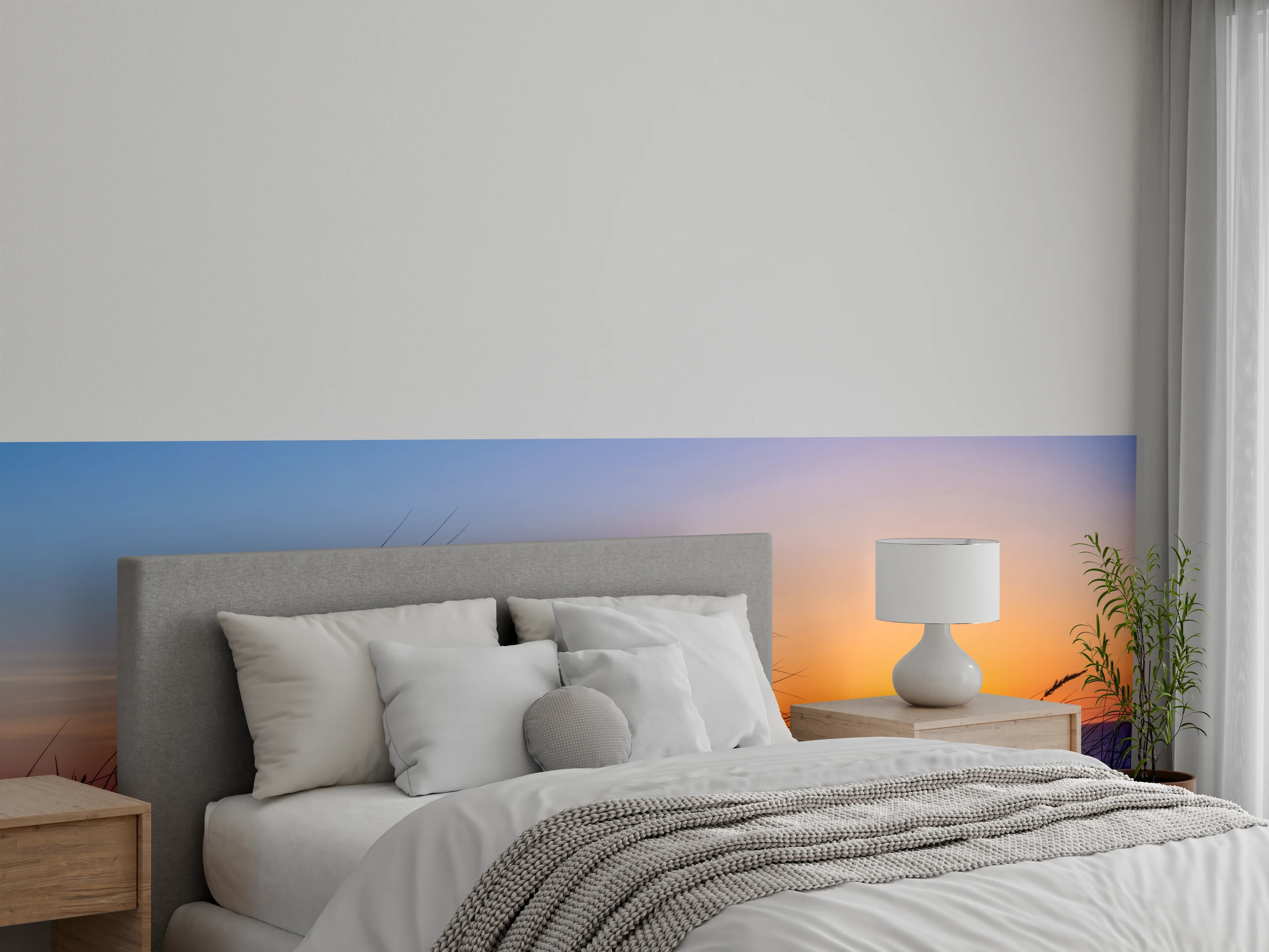 Wandverkleidung Schlafzimmer - Grauschimmernde Abendruhe am Ozean