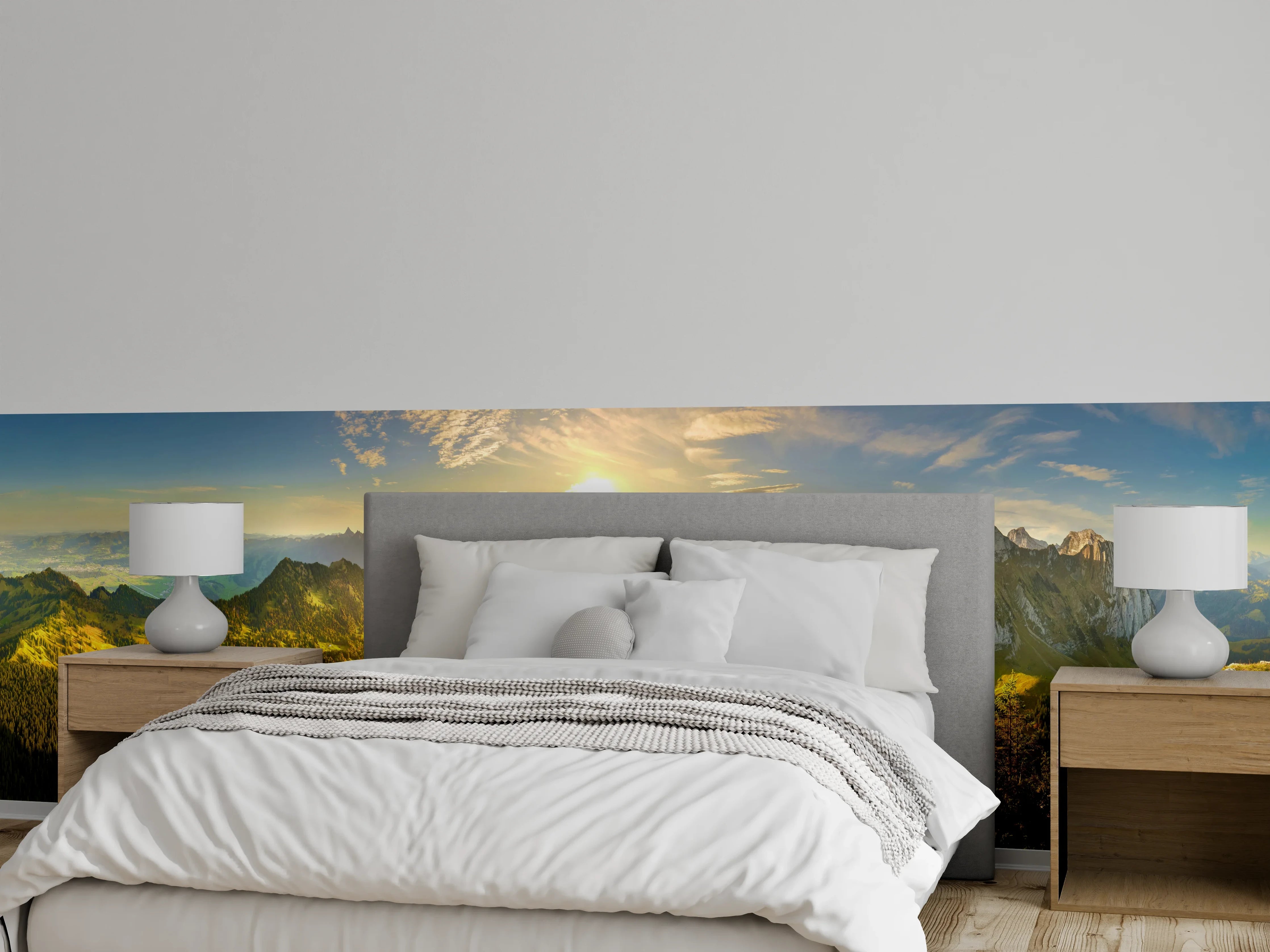 Wandverkleidung Schlafzimmer - Grauschimmernde Alpenmorgen im Licht