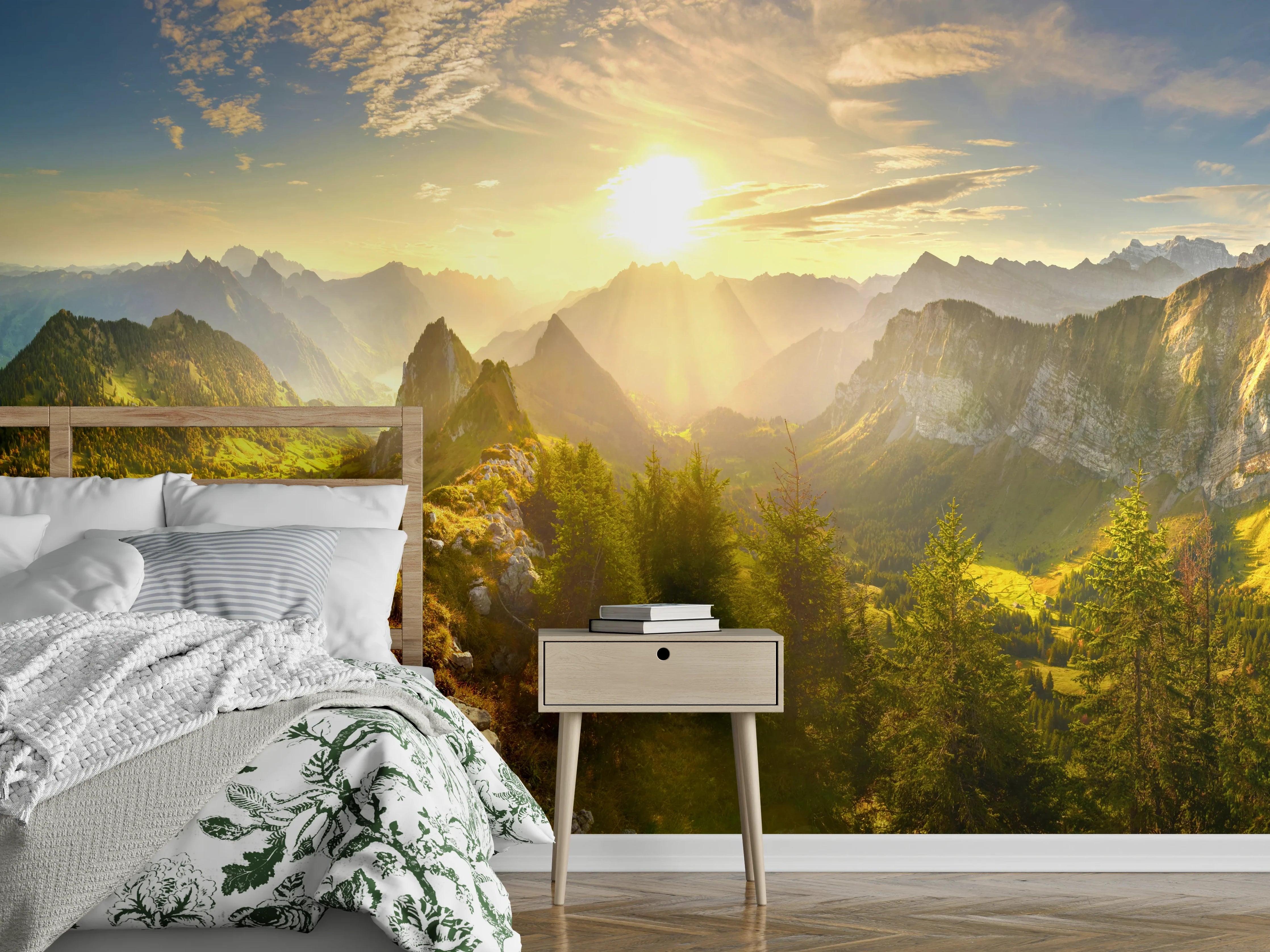 Wandverkleidung Schlafzimmer - Grauschimmernde Alpenmorgen im Licht