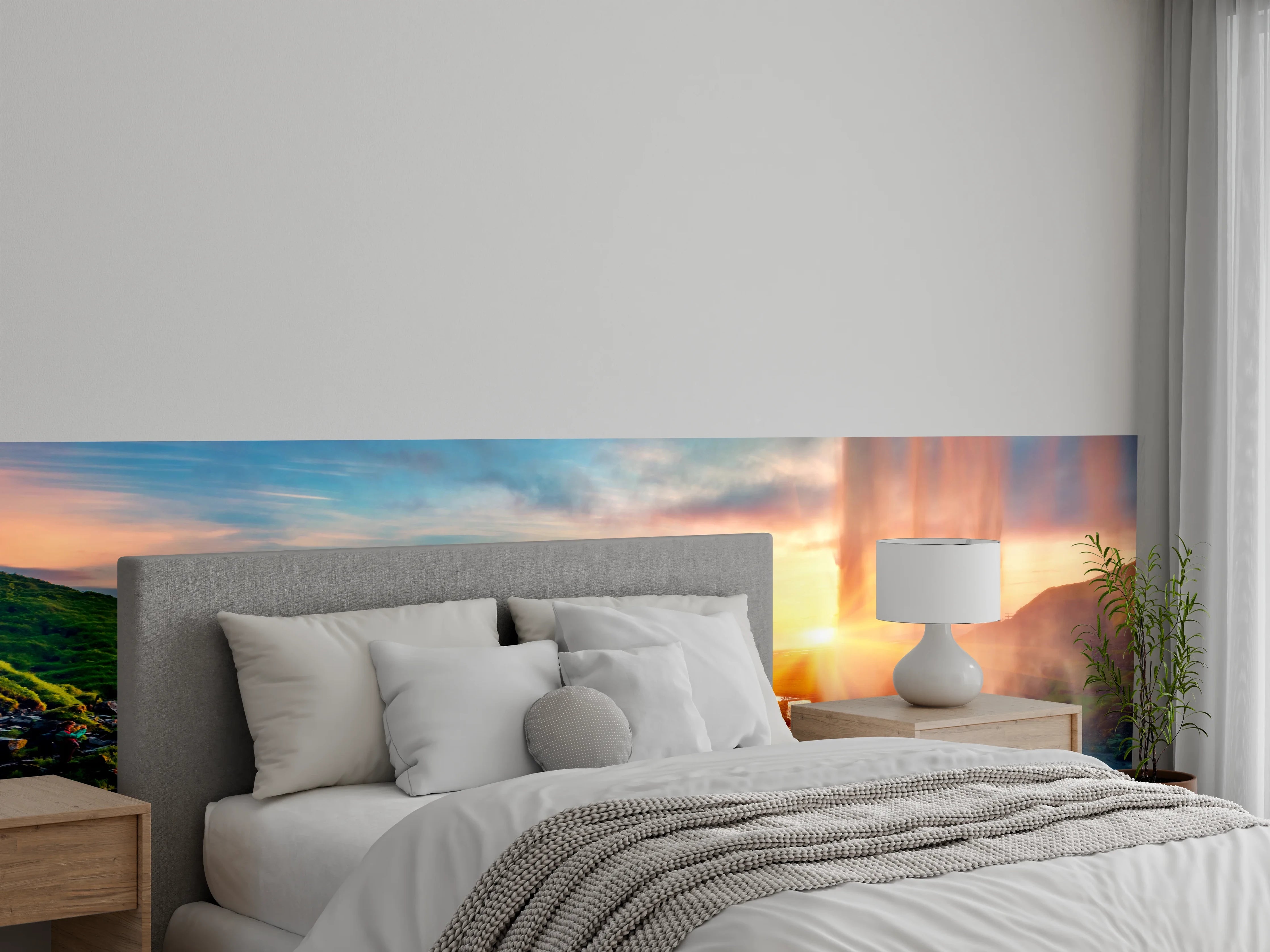 Wandverkleidung Schlafzimmer - Grauschimmernde Wasserfälle bei Abendlicht