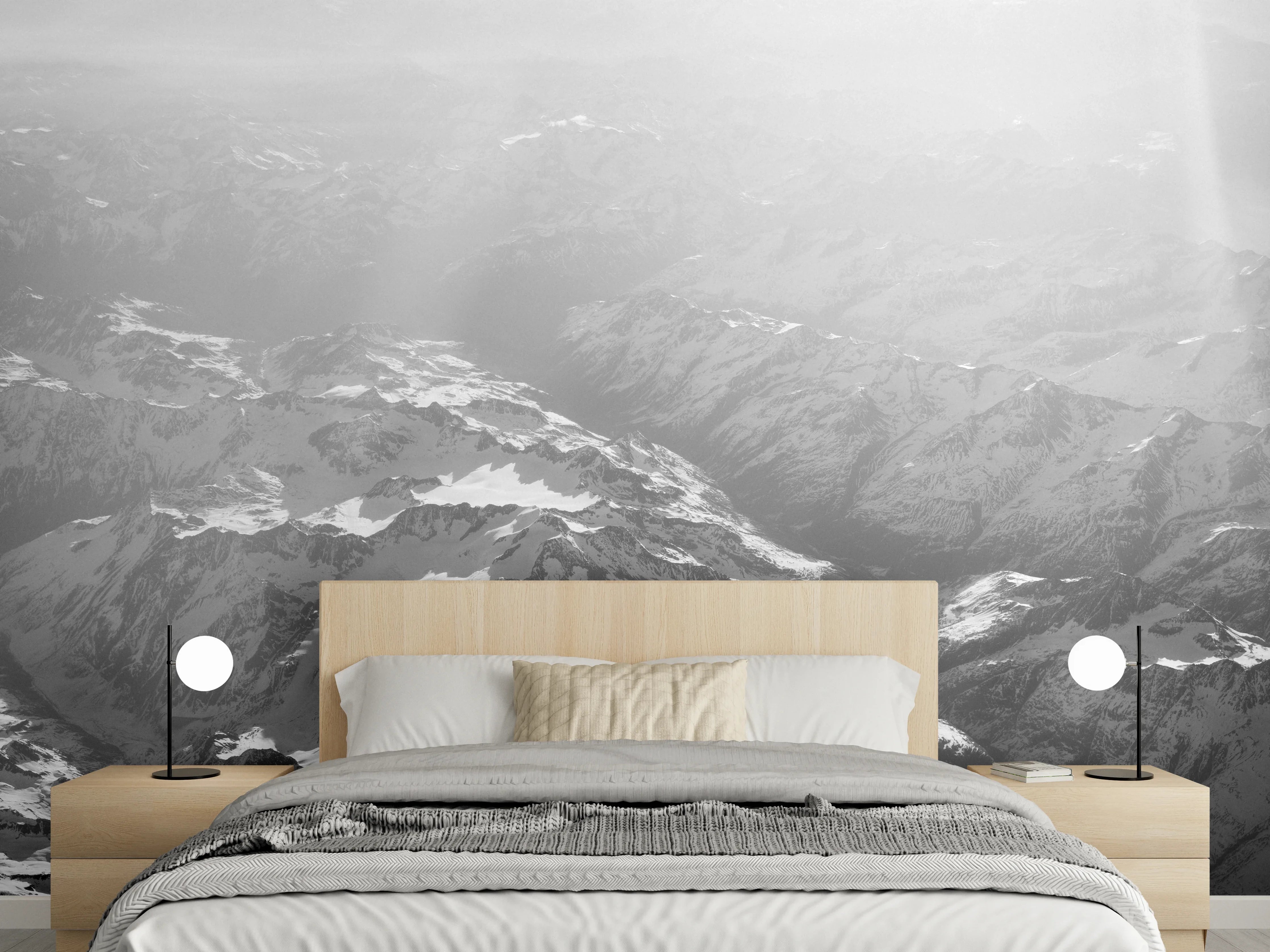 Wandverkleidung Schlafzimmer - Graustufen-Gipfelblick