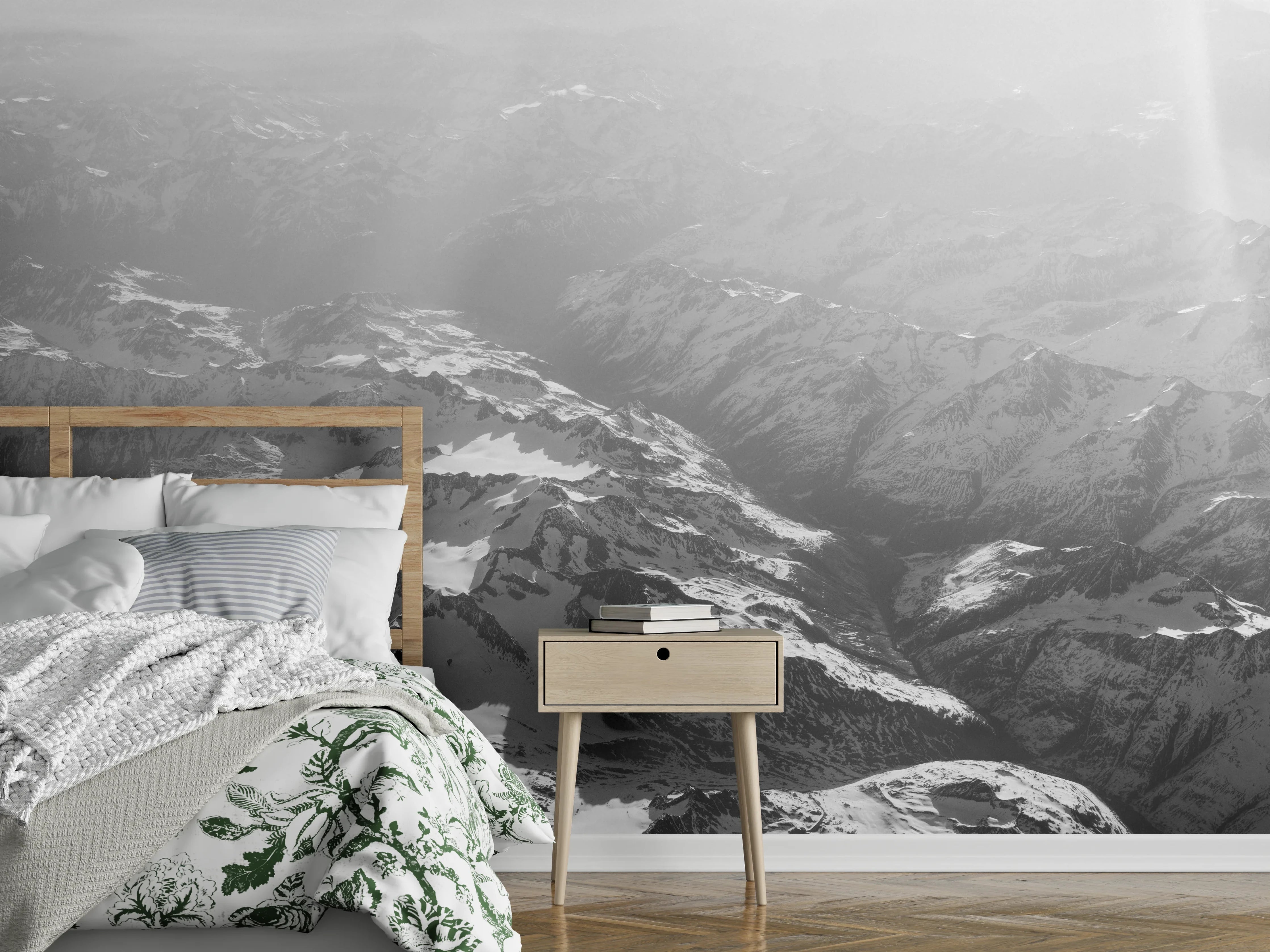 Wandverkleidung Schlafzimmer - Graustufen-Gipfelblick