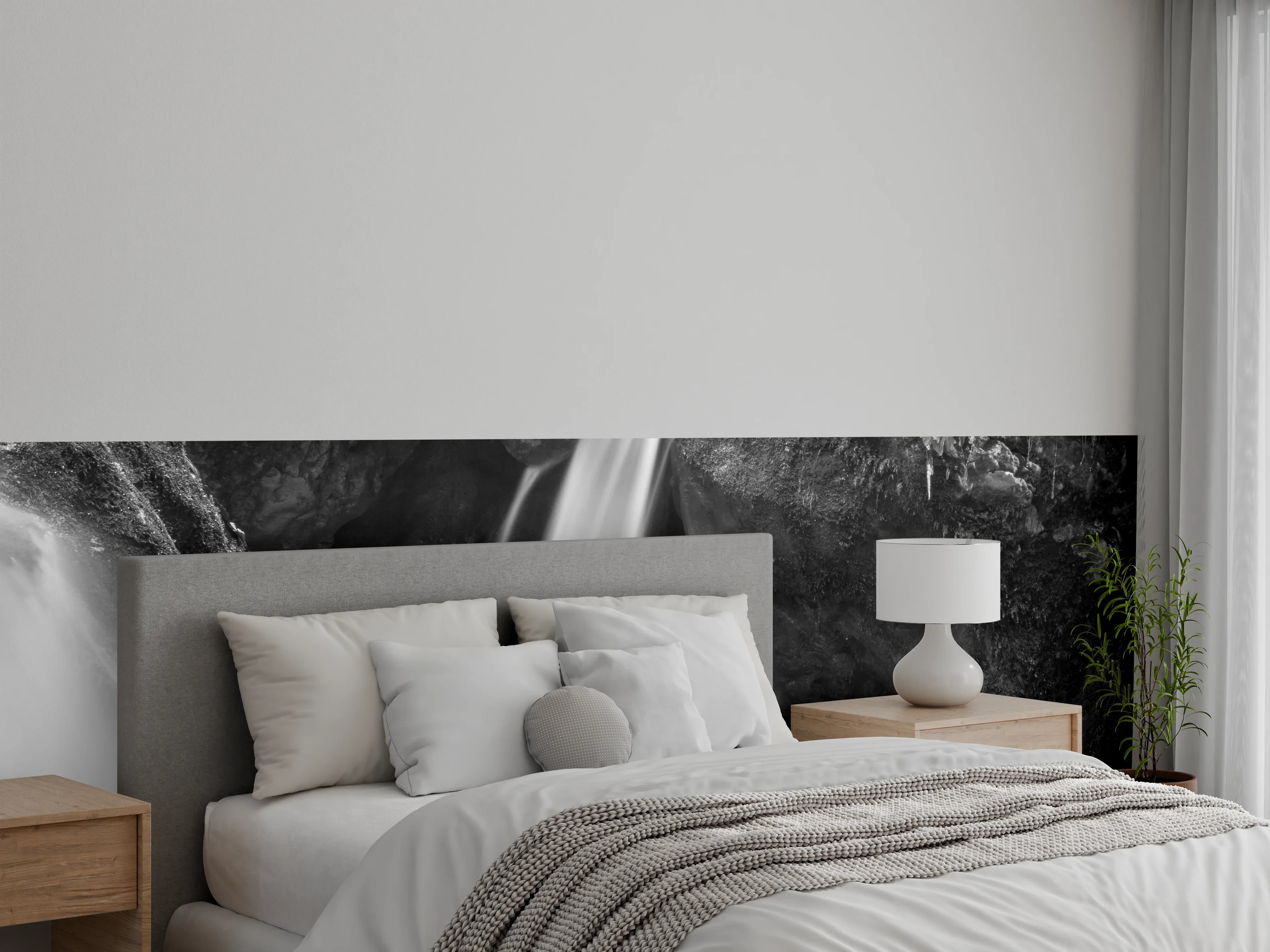 Wandverkleidung Schlafzimmer - Grautöne im weißen Wasserfall