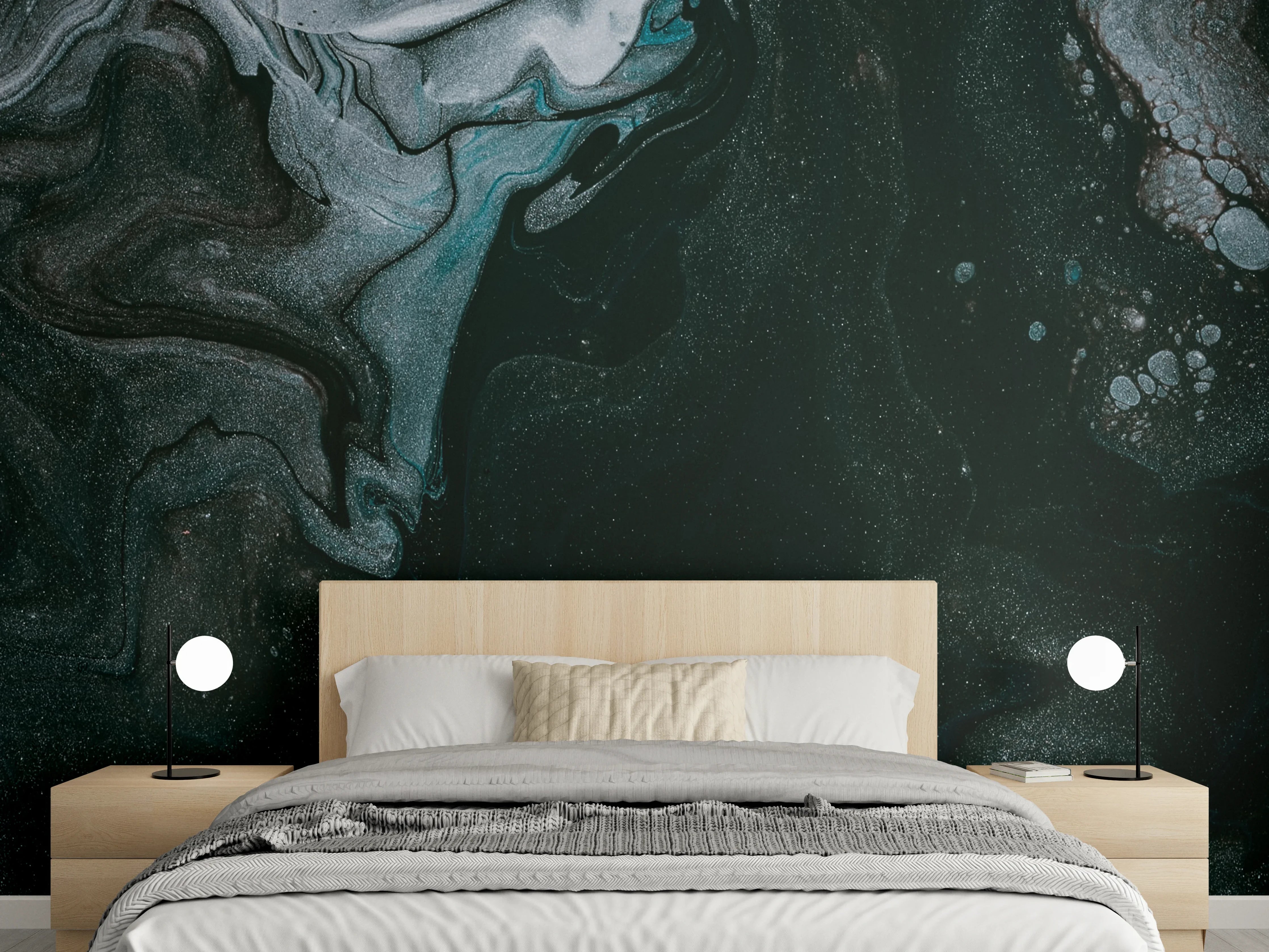 Wandverkleidung Schlafzimmer - Grauweiße Schattenkunst