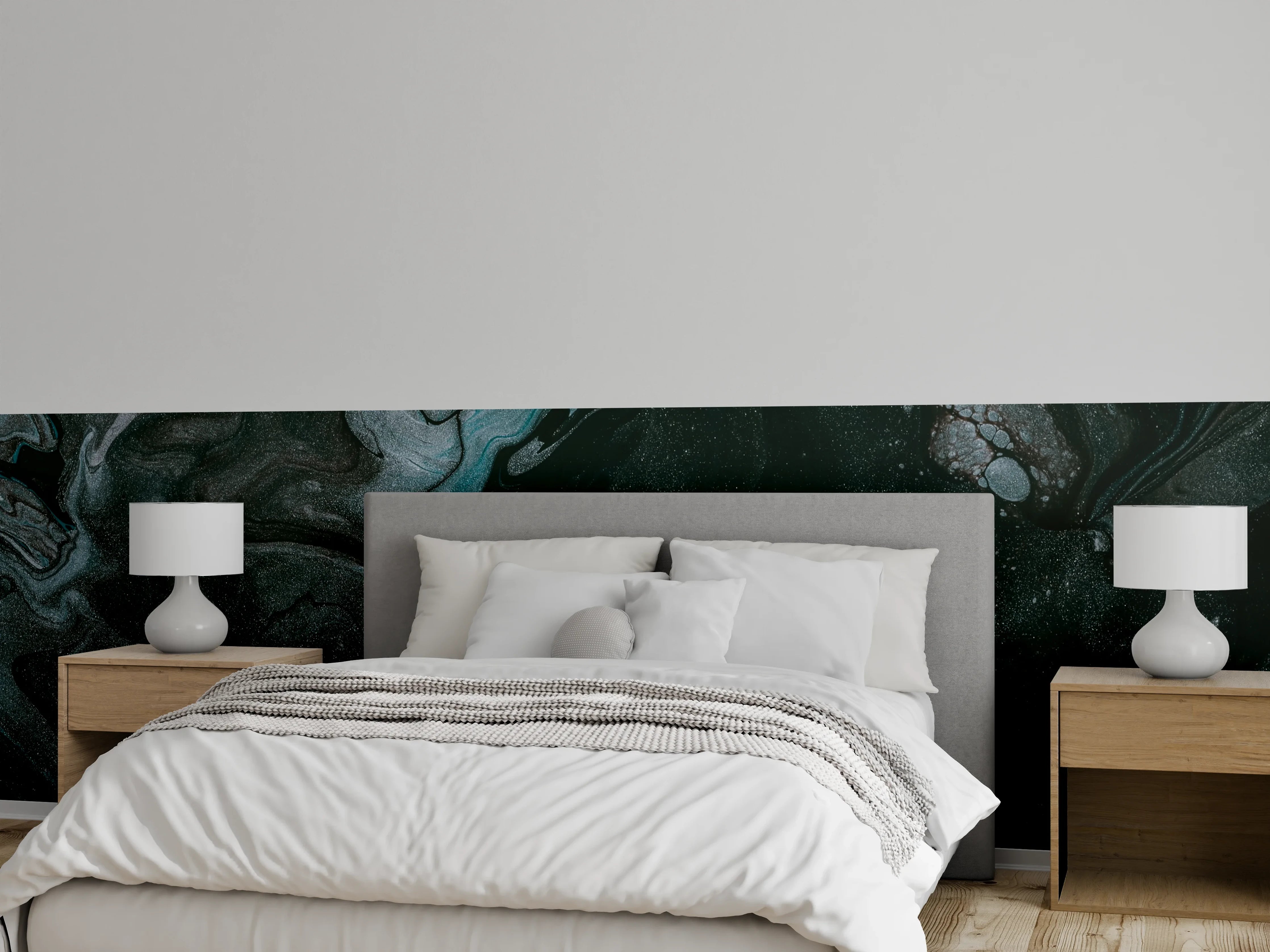 Wandverkleidung Schlafzimmer - Grauweiße Schattenkunst