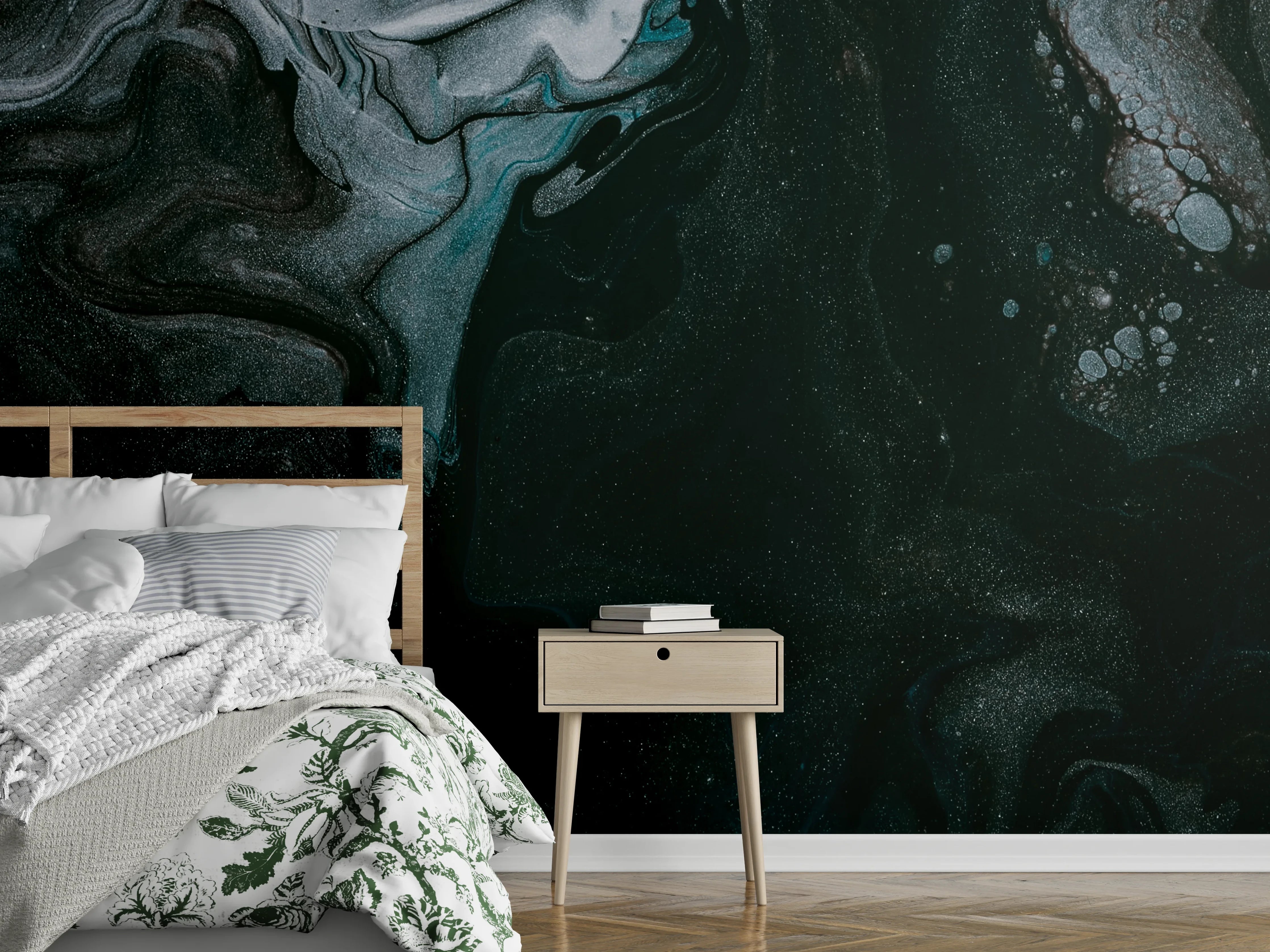 Wandverkleidung Schlafzimmer - Grauweiße Schattenkunst