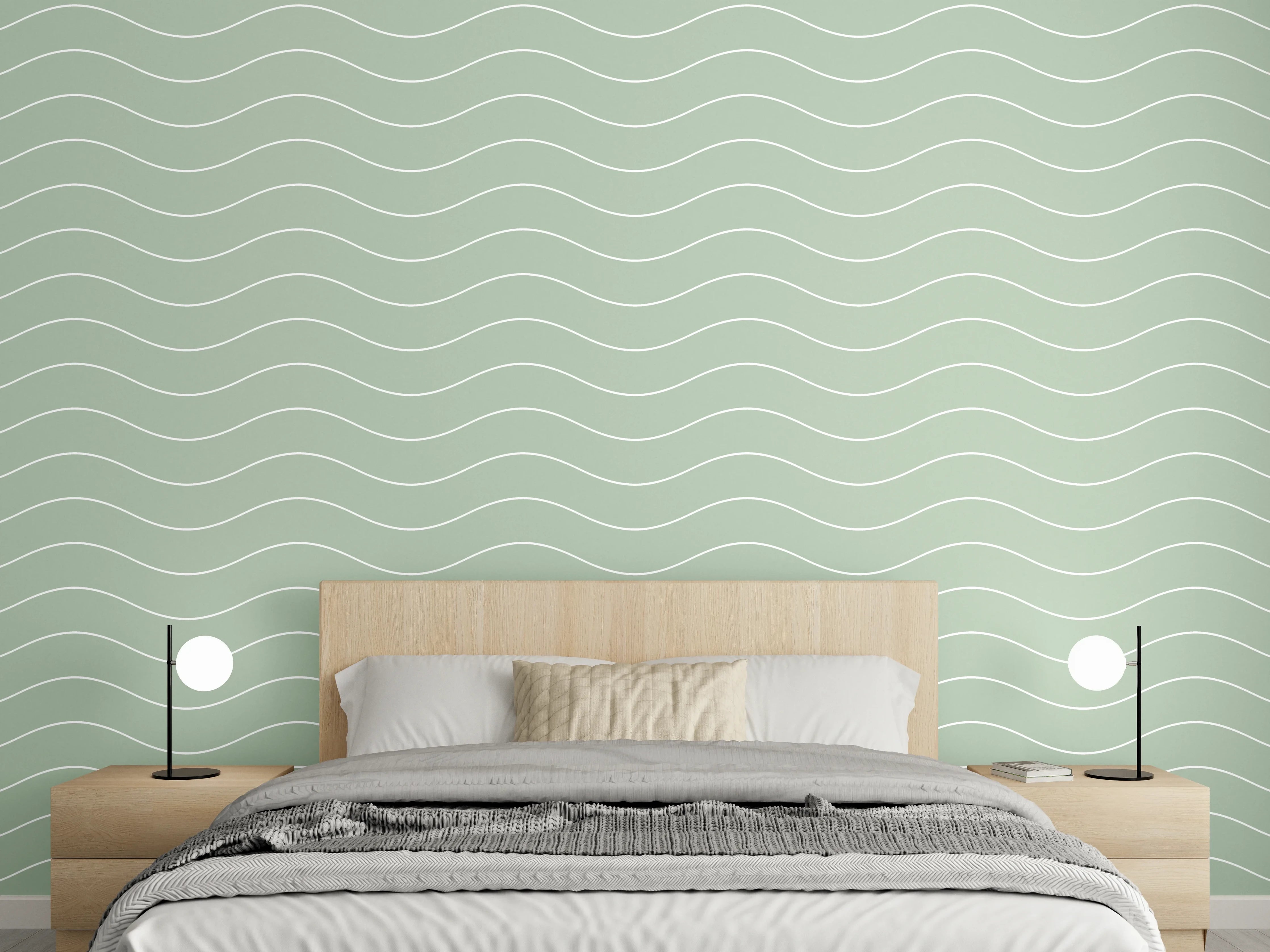 Wandverkleidung Schlafzimmer - Grauweißes Wellenflüstern in Mint