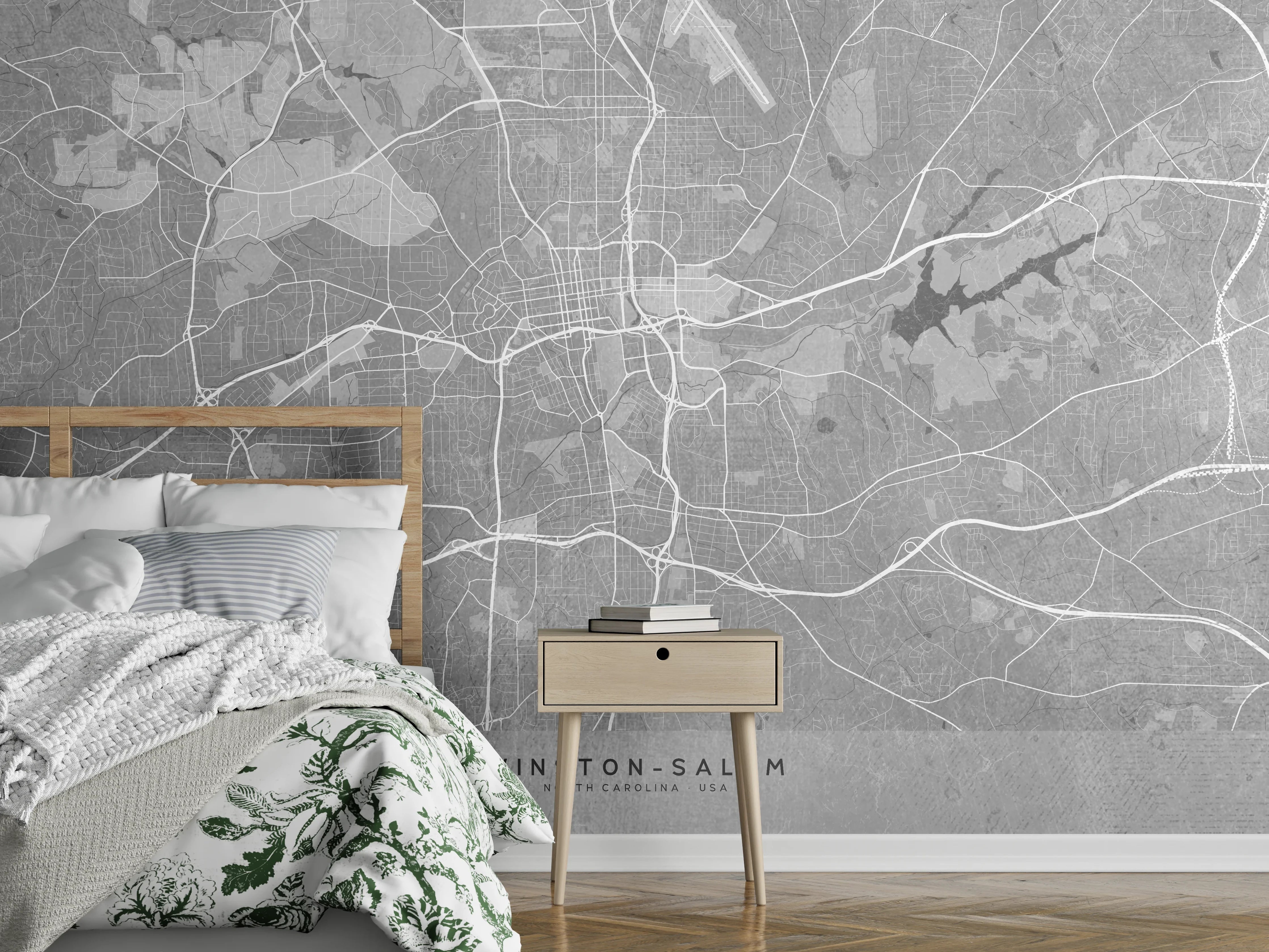 Wandverkleidung Schlafzimmer - Gray Vintage Winston Salem Map