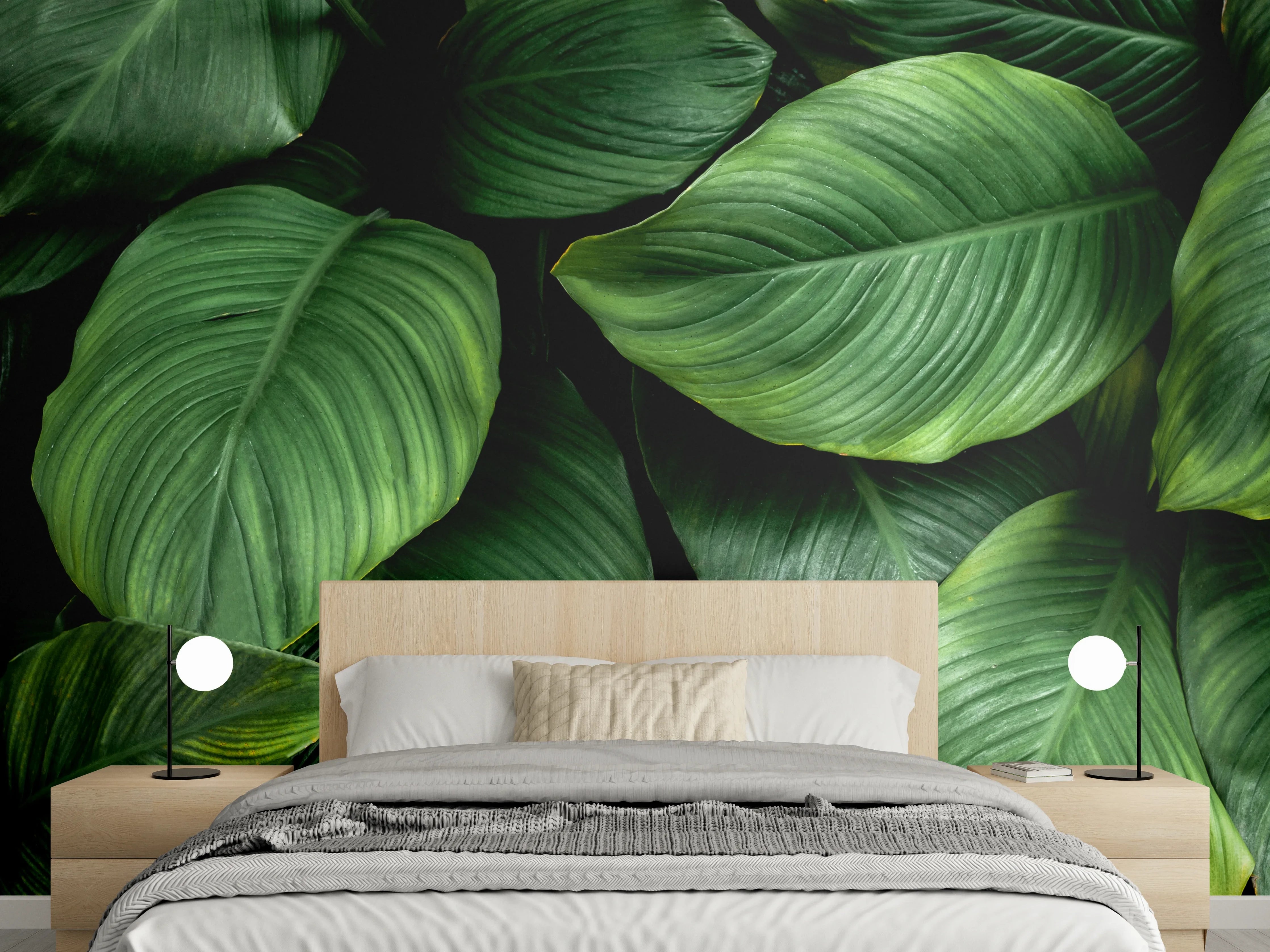 Wandverkleidung Schlafzimmer - Große grüne Blätter