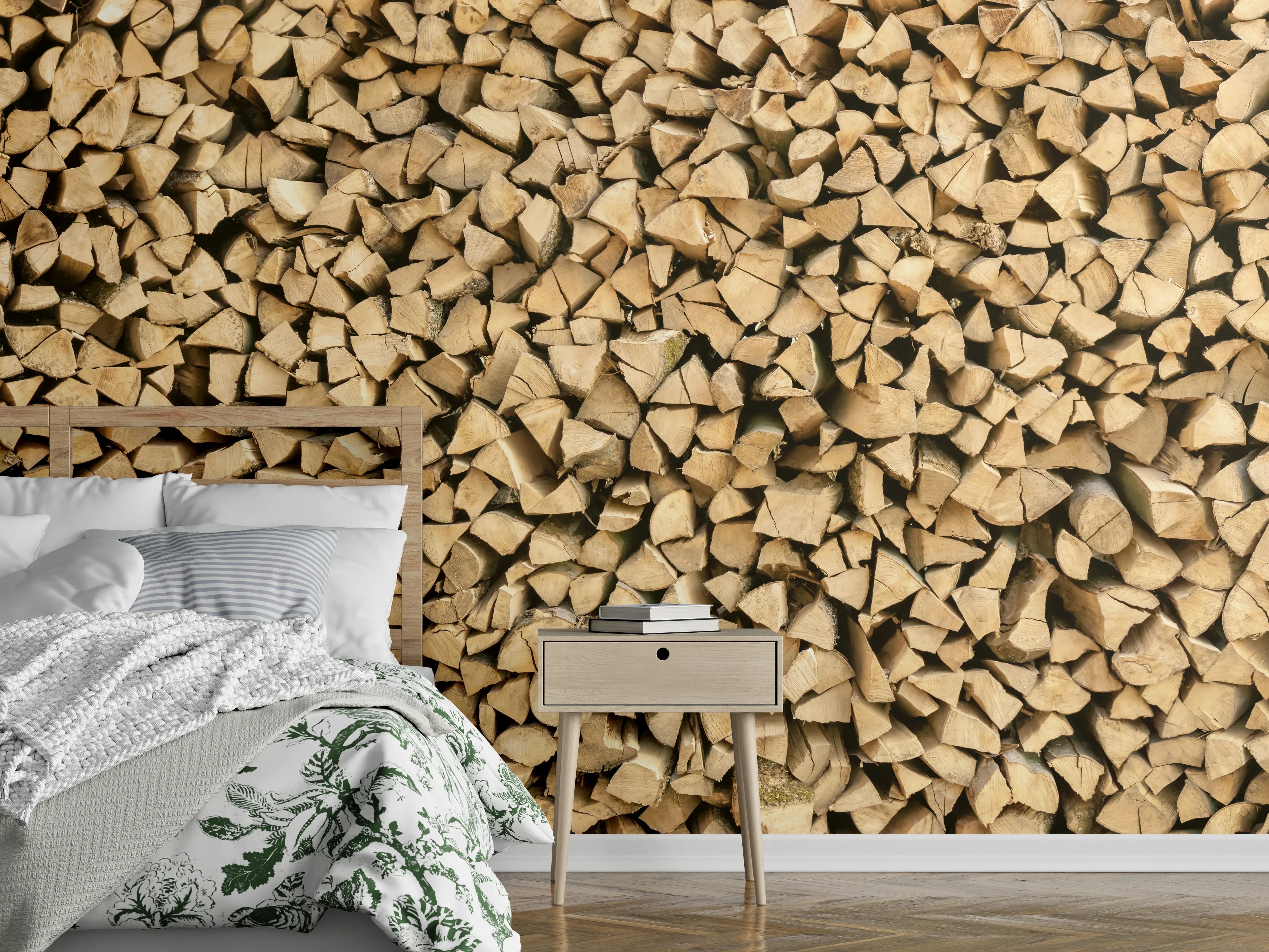 Wandverkleidung Schlafzimmer - Großer Haufen Holzscheite
