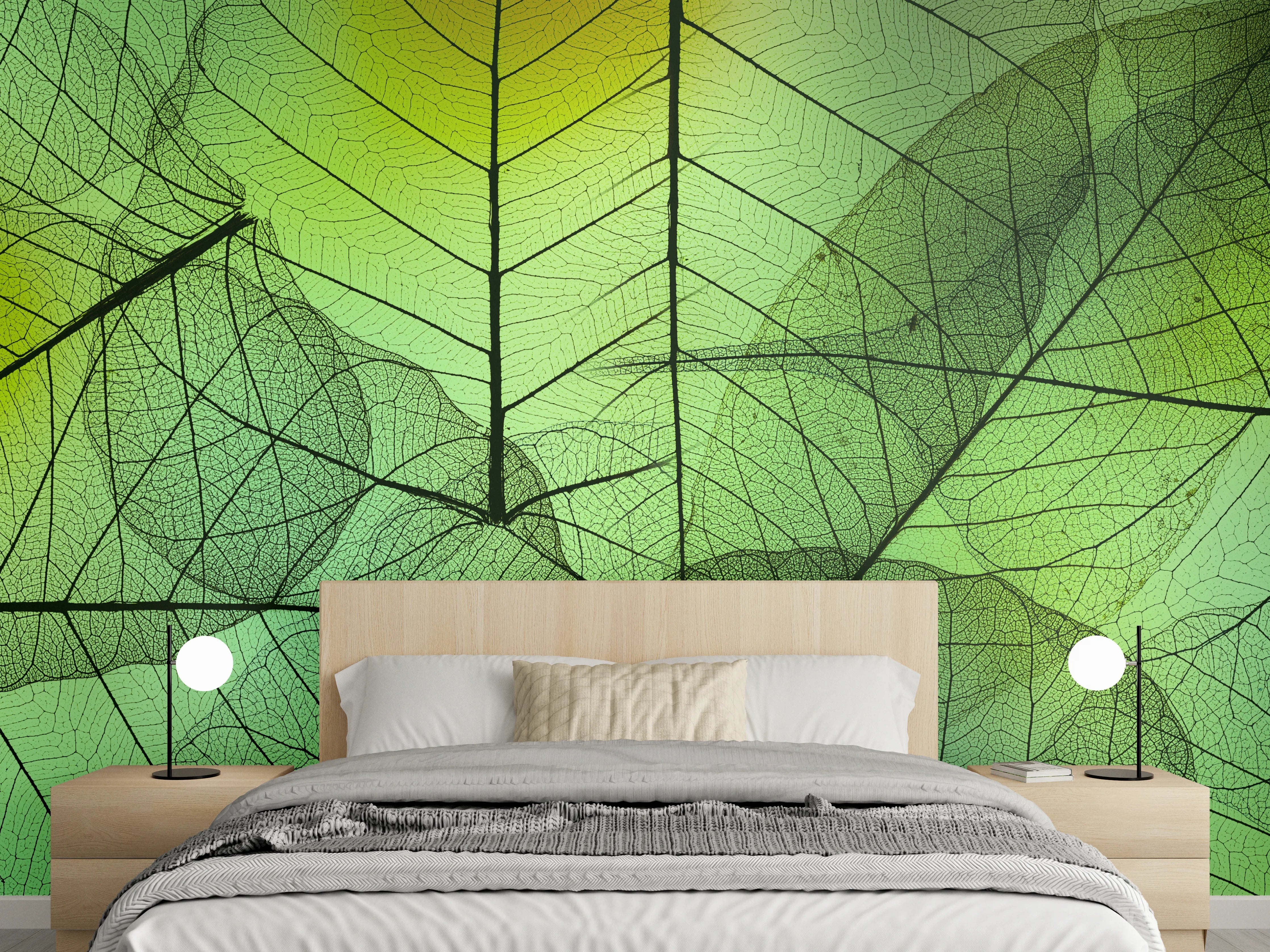 Wandverkleidung Schlafzimmer - Grün-Gelbe Blattstruktur Makro