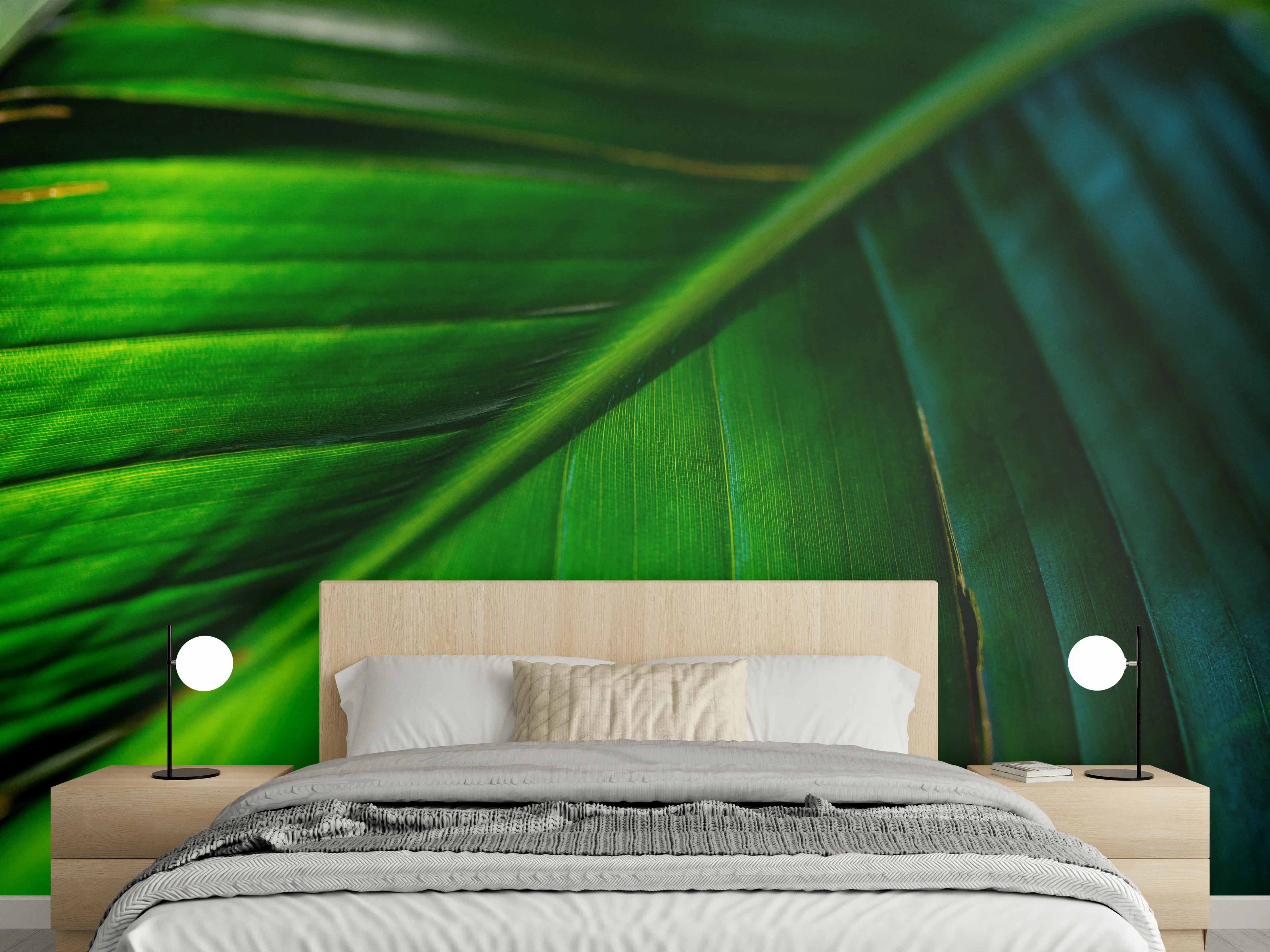 Wandverkleidung Schlafzimmer - Grüne Bananenblatt-Struktur Naturmotiv