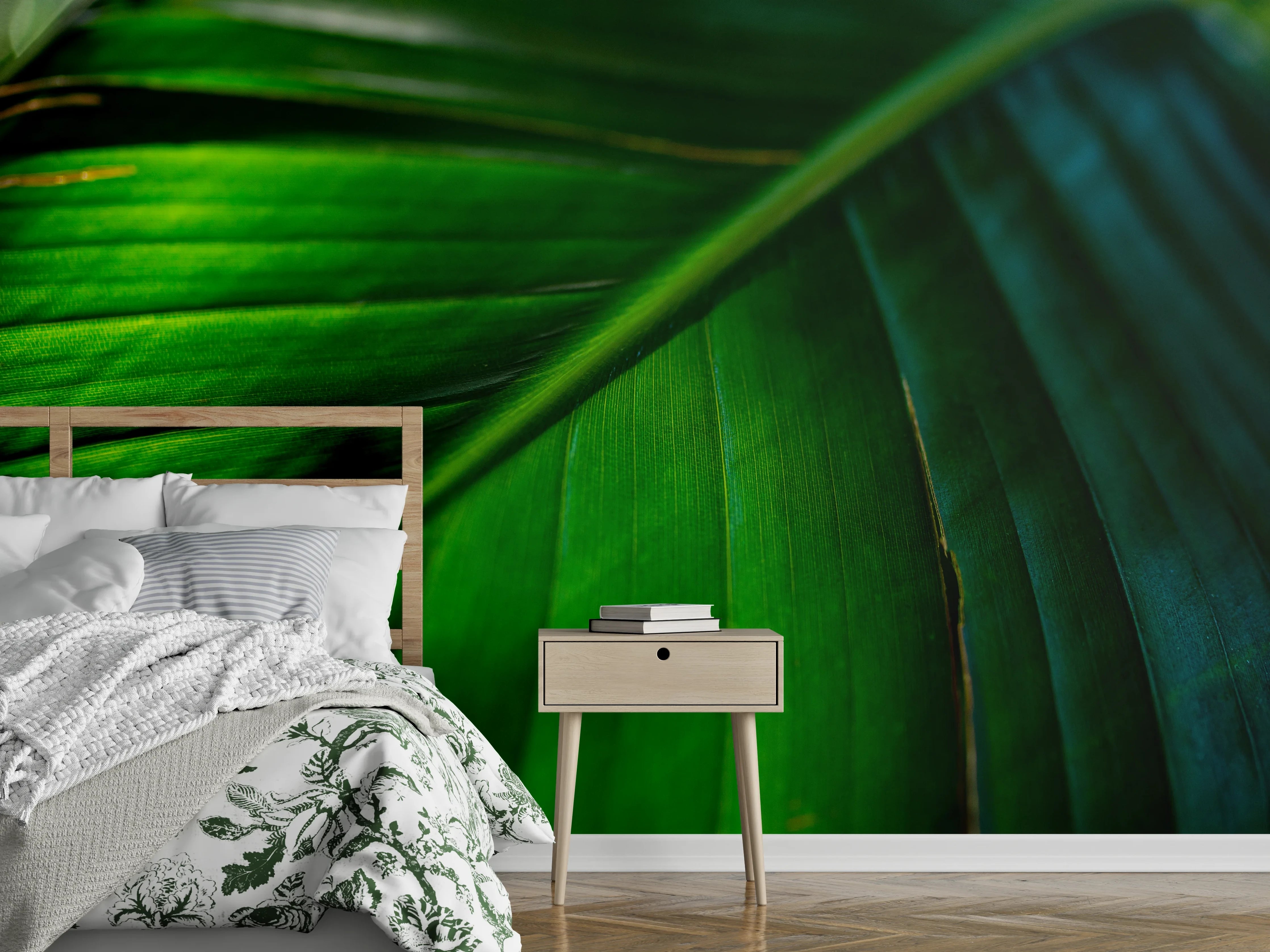 Wandverkleidung Schlafzimmer - Grüne Bananenblatt-Struktur Naturmotiv