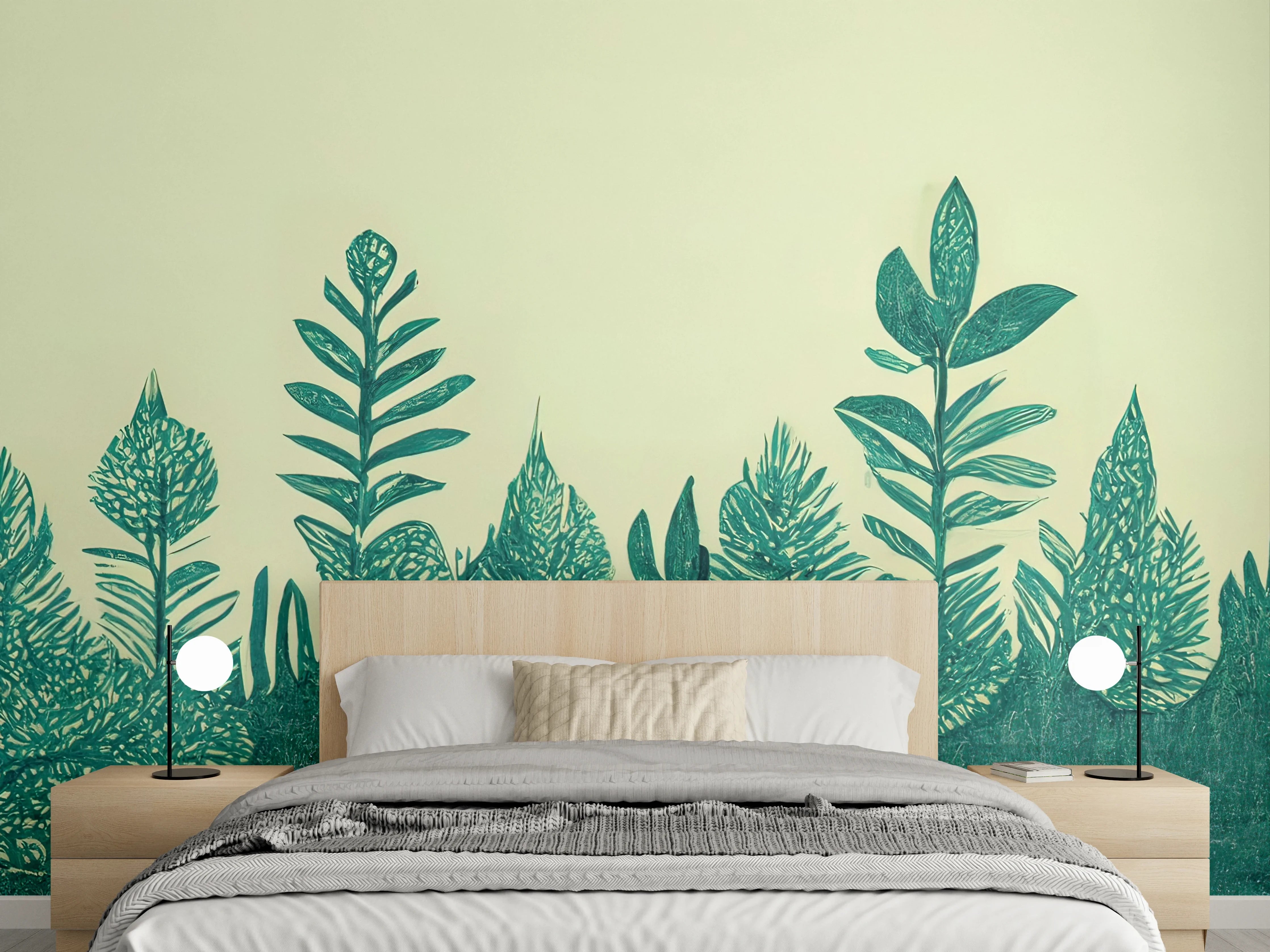 Wandverkleidung Schlafzimmer - Grüne Blätter Collage Illustration Natur